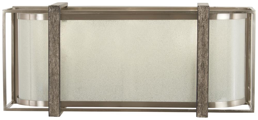 Brushed Nickel and Shale Wood 3-Light Bath Fixture with White Iris Glass