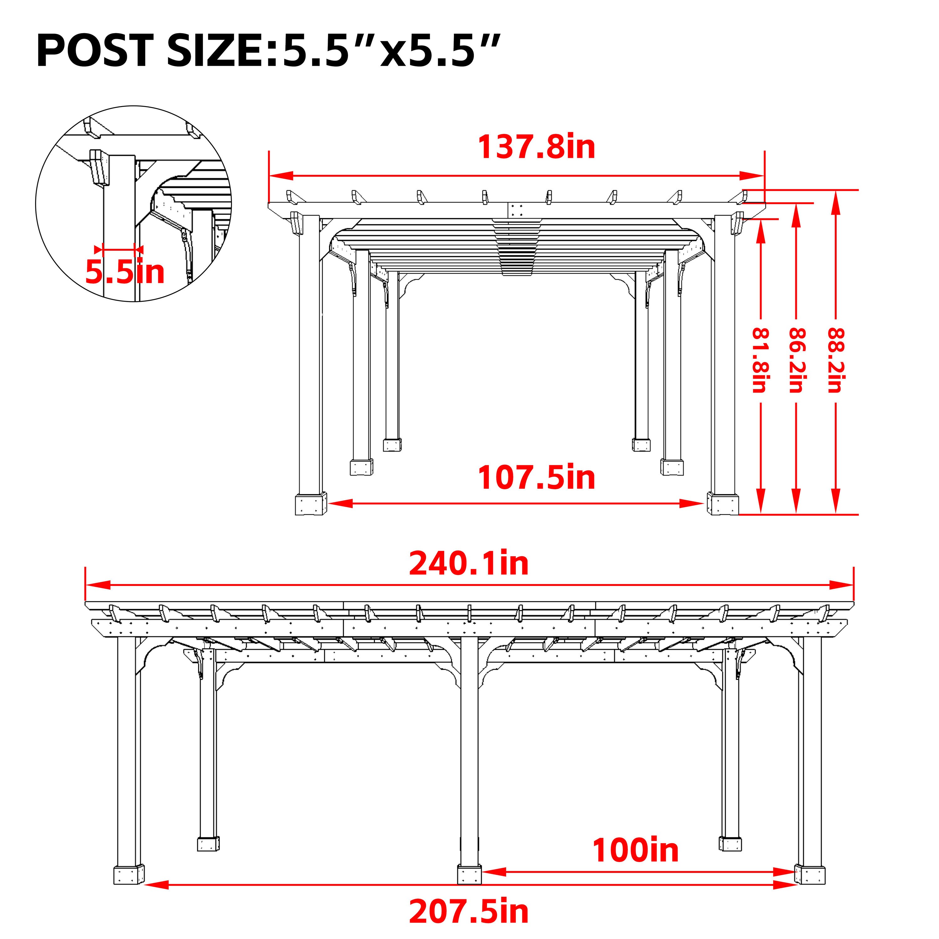 VEIKOUS 12x20 Pergola 20-ft W x 12-ft L x 7-ft 3-in H Brown Wood Freestanding Pergola