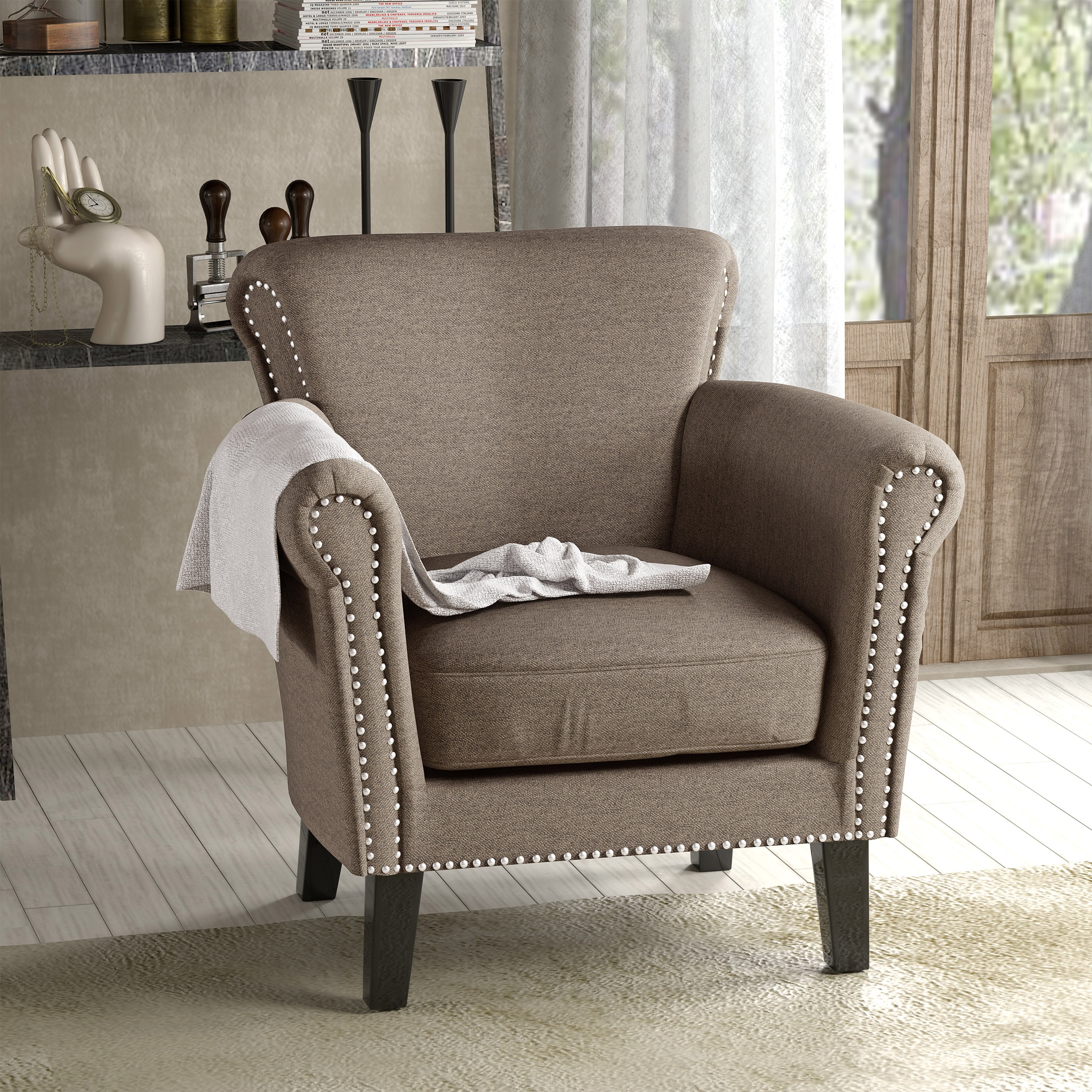 ModernLuxe Assembly Required Classic Club Chair with Smooth Curved Backrest and Wide Comfortable Seat Solid Wood Legs Design Perfect for Living Room