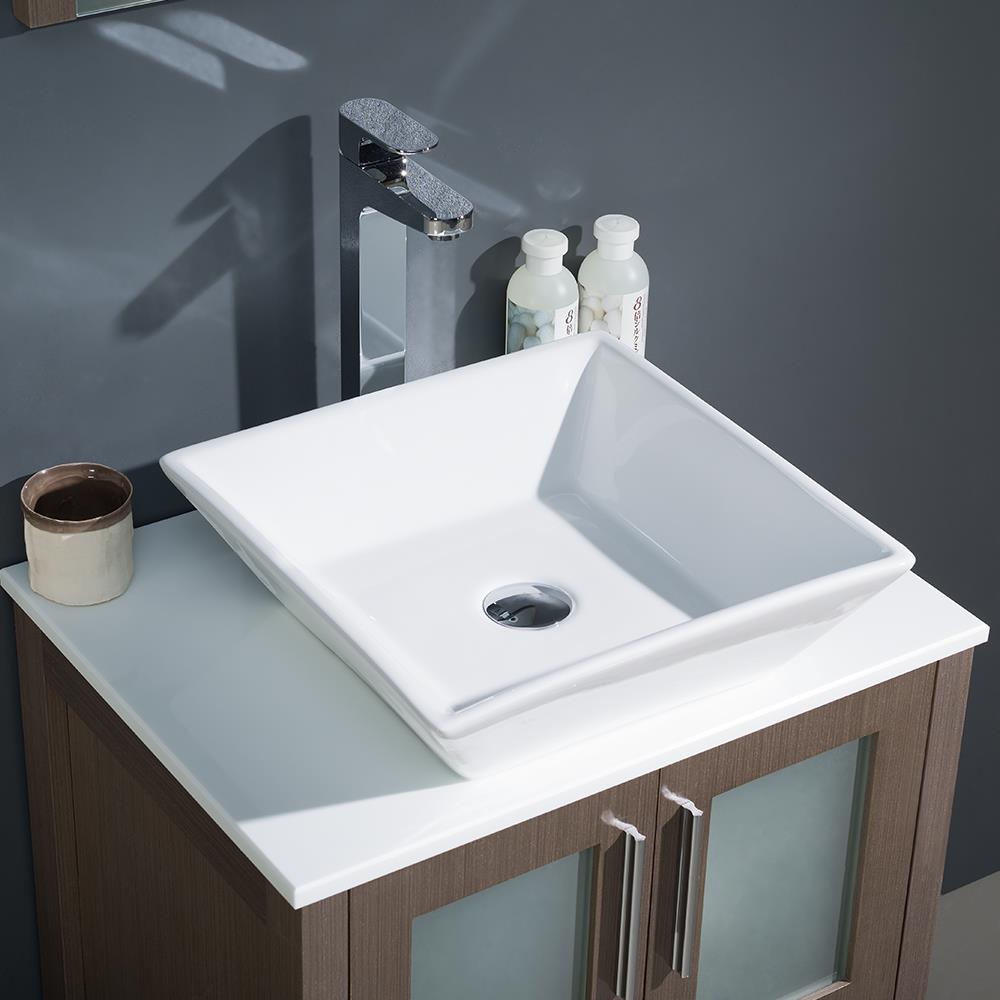 24" Gray Oak Modern Freestanding Vanity Set with Vessel Sink & Mirror