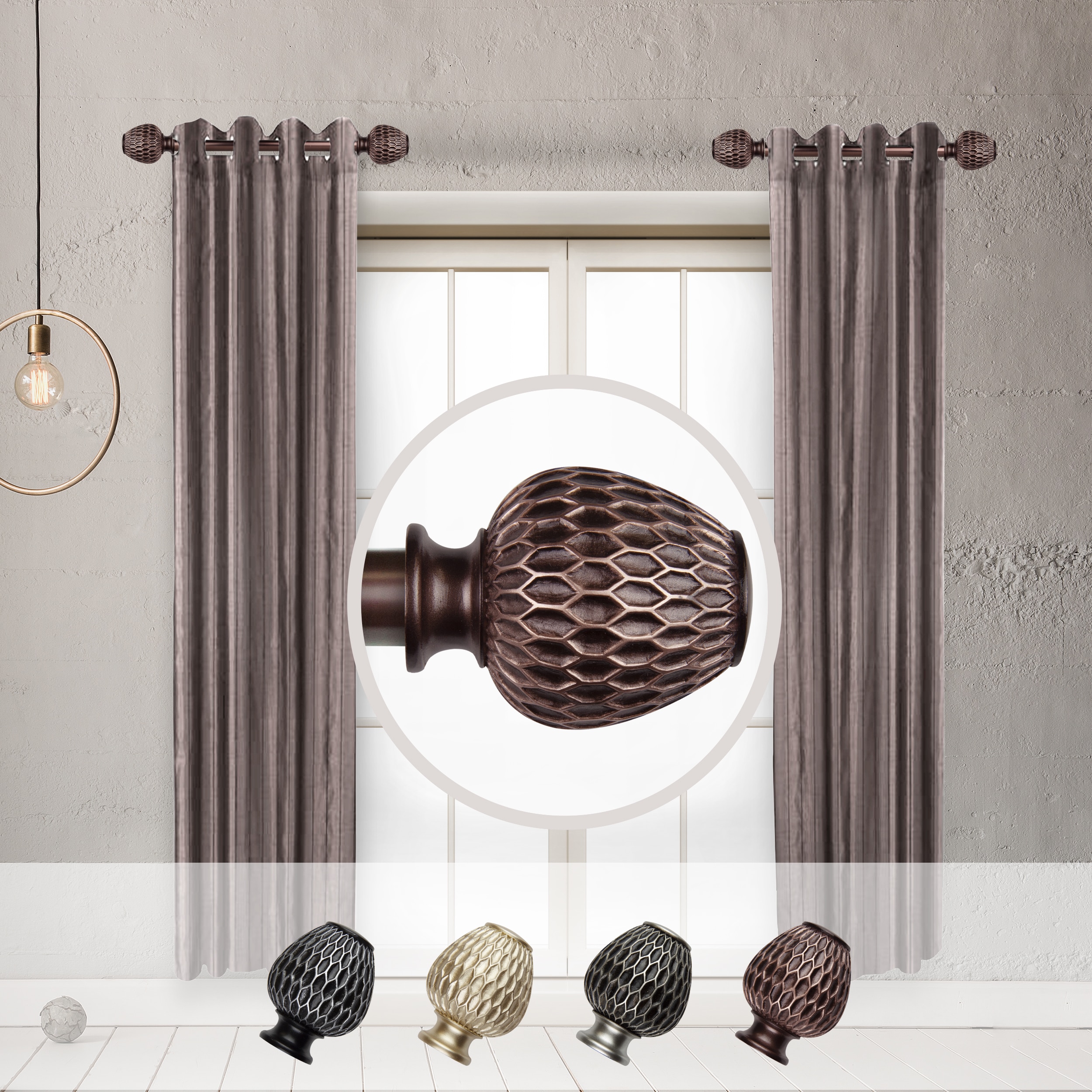 Hart & Harlow L-SIDE100-39-9 Ashley 1-in 12-in to 20-in Bronze Steel Side curtain rod with Finials