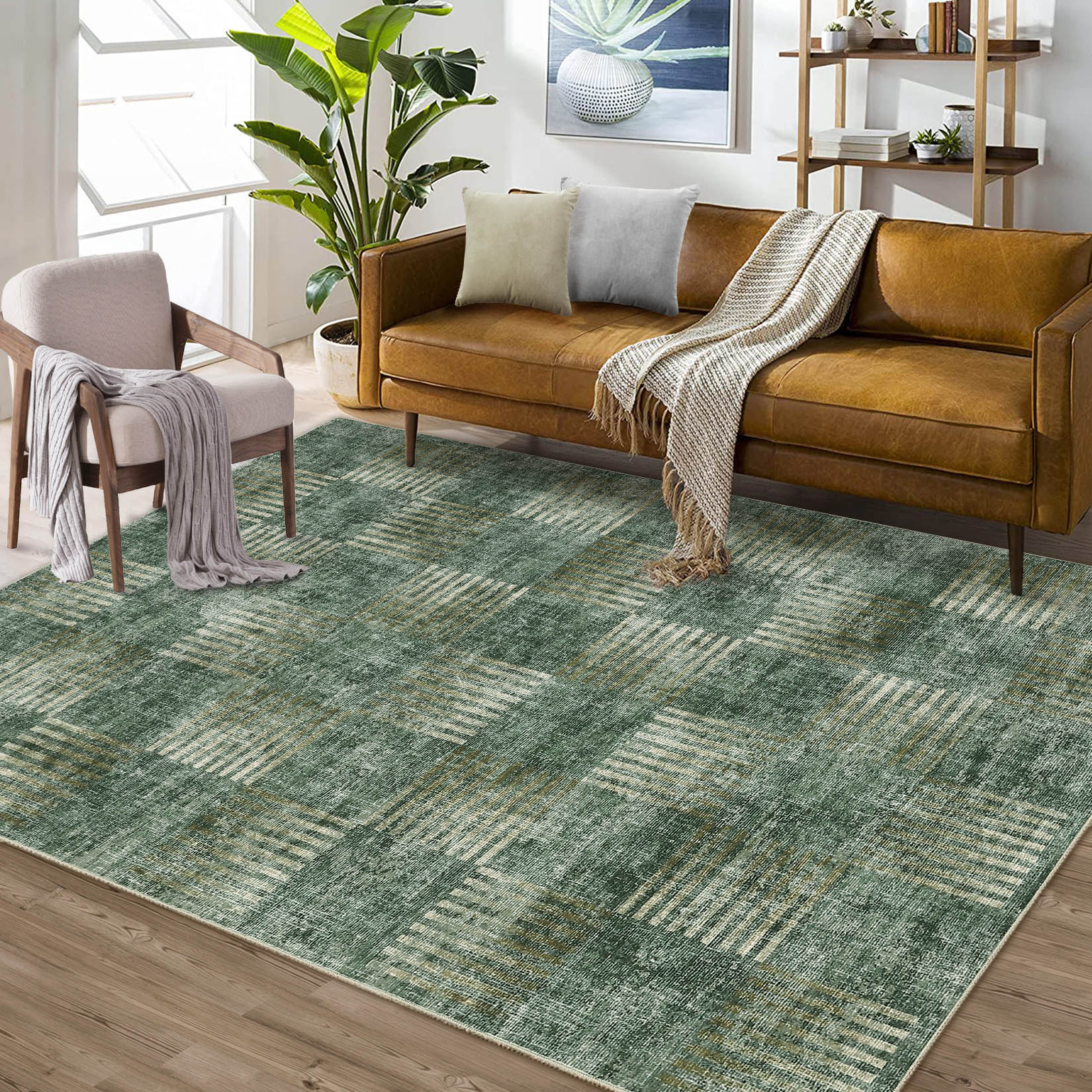 Garvee YXY-LO-PHO-15GTFEHJ 10 x 13 (ft) Loomed Polyester Green Rectangular Indoor Geometric Mid-Century Modern Machine washable Area rug
