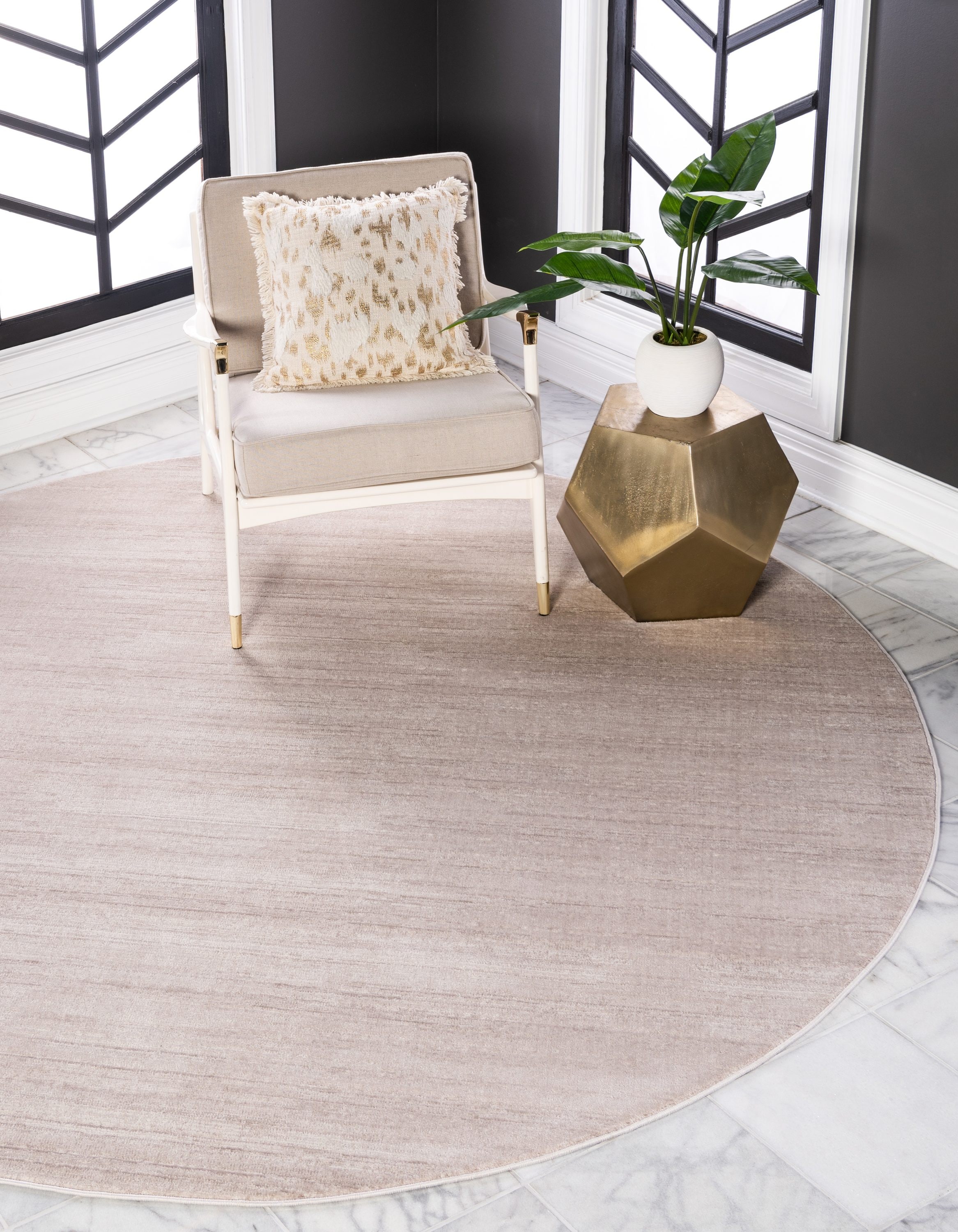 Unique Loom 3141099 Jill Zarin Madison Avenue Uptown 8 x 8 (ft) Loomed Polypropylene Beige Round Indoor Distressed/Overdyed Industrial Area rug