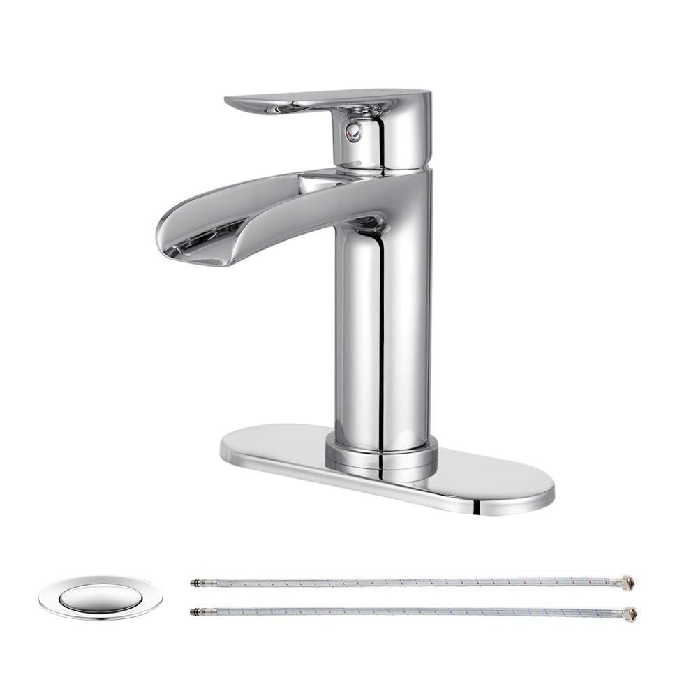 PARLOS 1436101 Maia Polished Chrome Single hole 1-handle Waterfall Residential Handle Bathroom Sink Faucet with Drain with Deck Plate