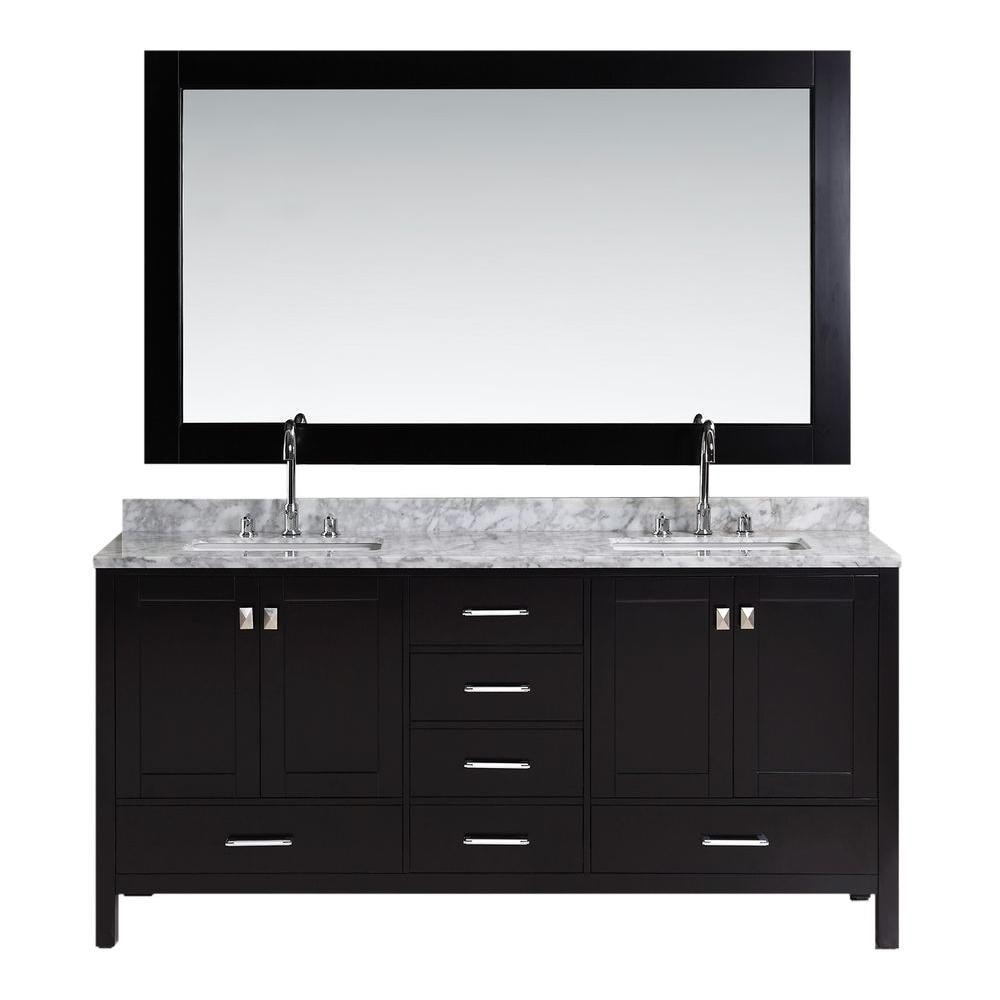Design Element DEC082B-E London 72-in Espresso Undermount Double Sink Bathroom Vanity with White Marble Top (Mirror Included)