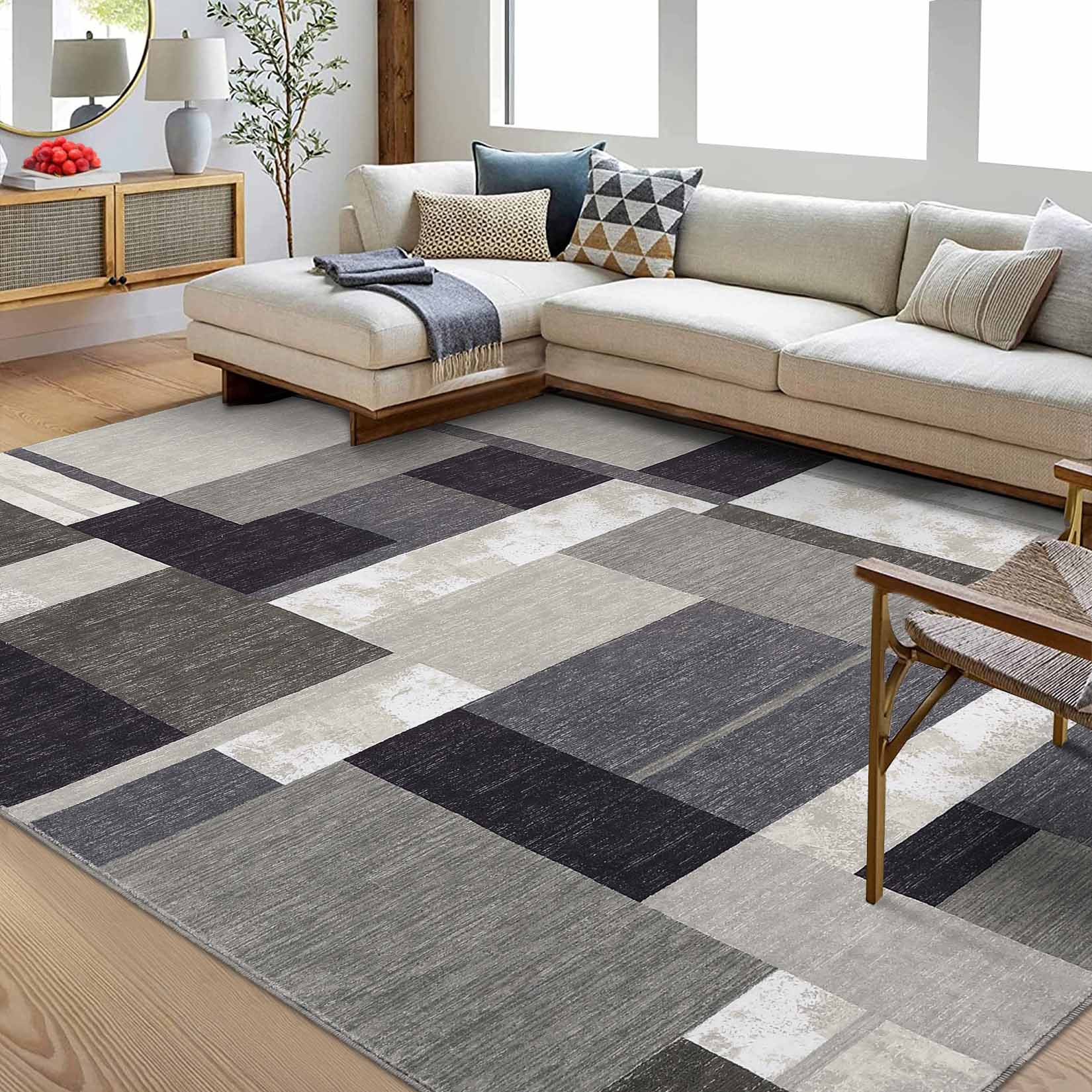 Garvee YXY-LO-PHO-11TKYJGT 10 x 13 (ft) Loomed Polyester Brown Rectangular Indoor Geometric Mid-Century Modern Machine washable Area rug