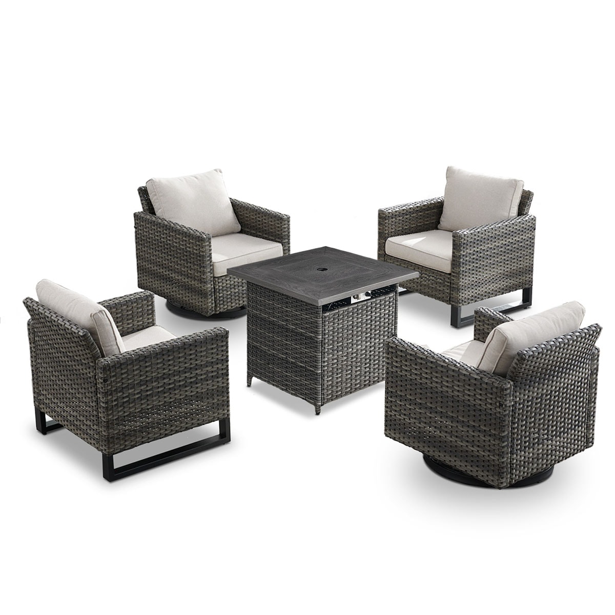 Rilyson FS063069099-2 6 -Piece Wicker Patio Conversation Set with Off-white Cushions