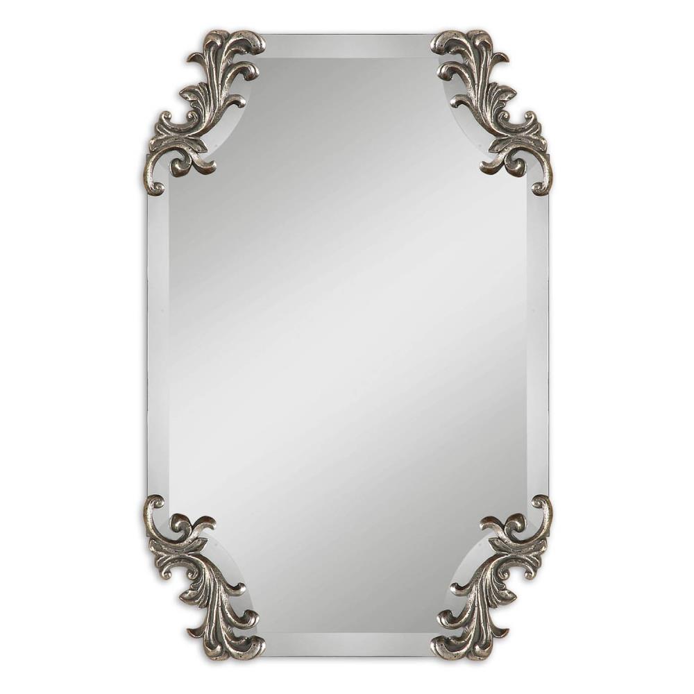 Global Direct 08087 19.25-in W x 29.25-in H Irregular Heavily Burnished Antiqued Silver Beveled Frameless Wall Mirror