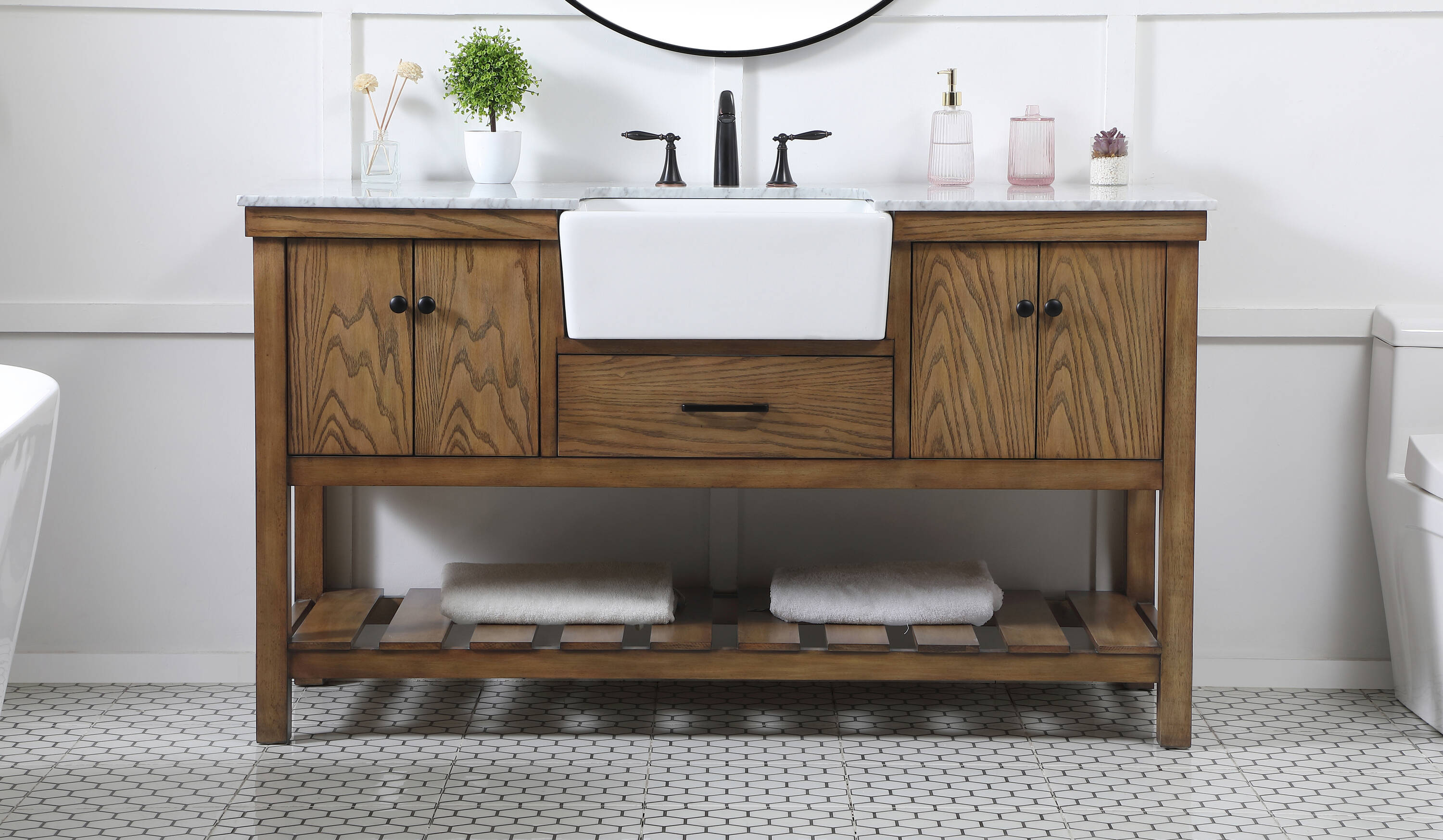Driftwood Single Bathroom Vanity with Carrara White Marble Top