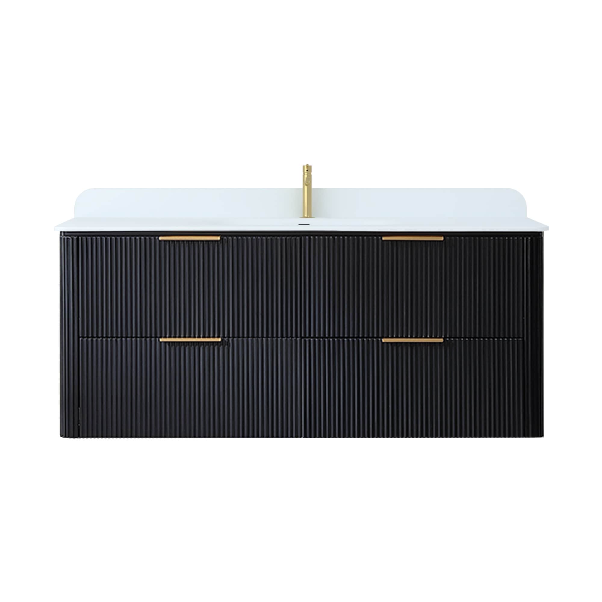 Poinic FF03 Fully Assembled 48-in OAK Undermount Single Sink Bathroom Vanity with Pure White Cultured Marble Top (Fully Assembled)