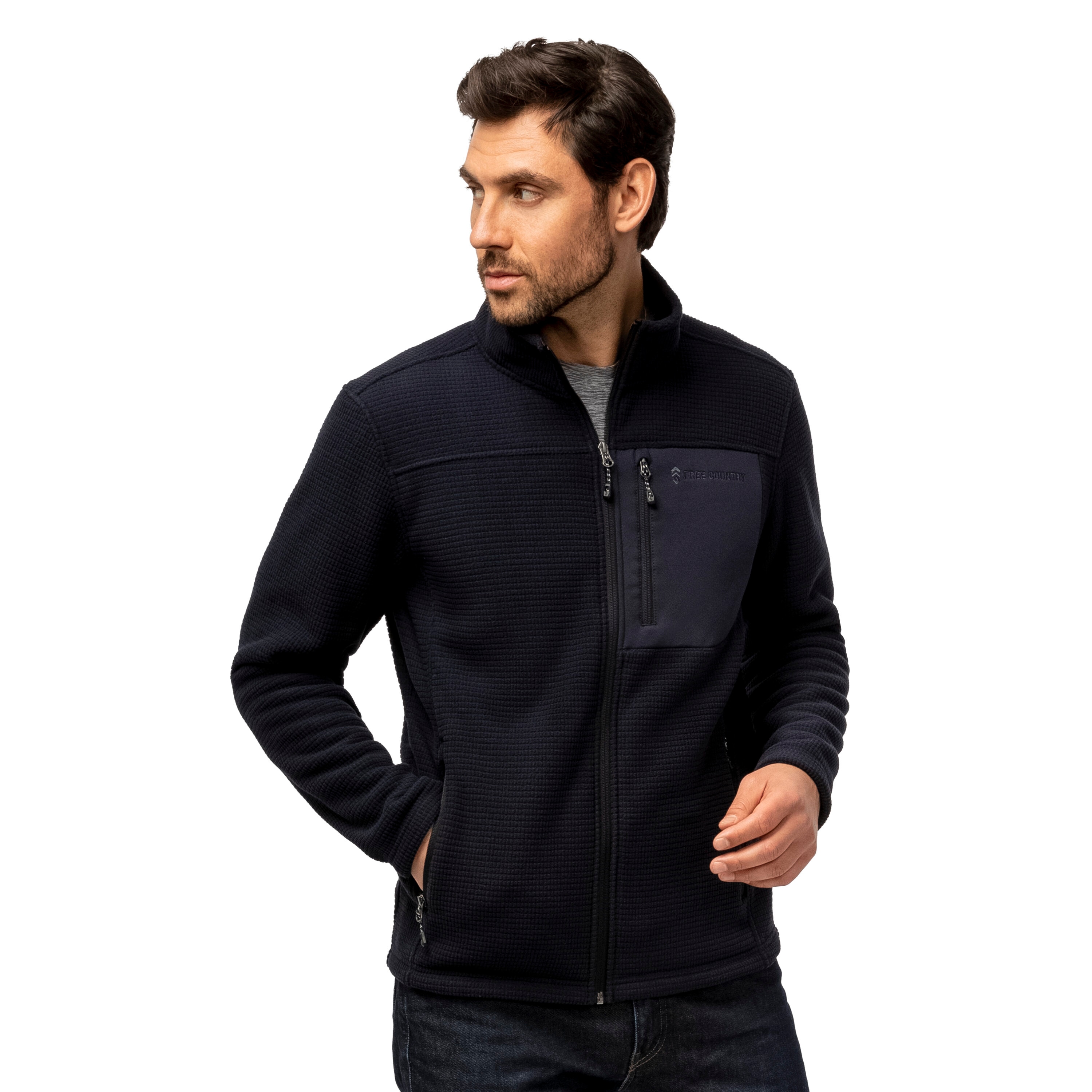 Polyester at Free Country (Large) Navy Men\'s Fleece Dark Insulated