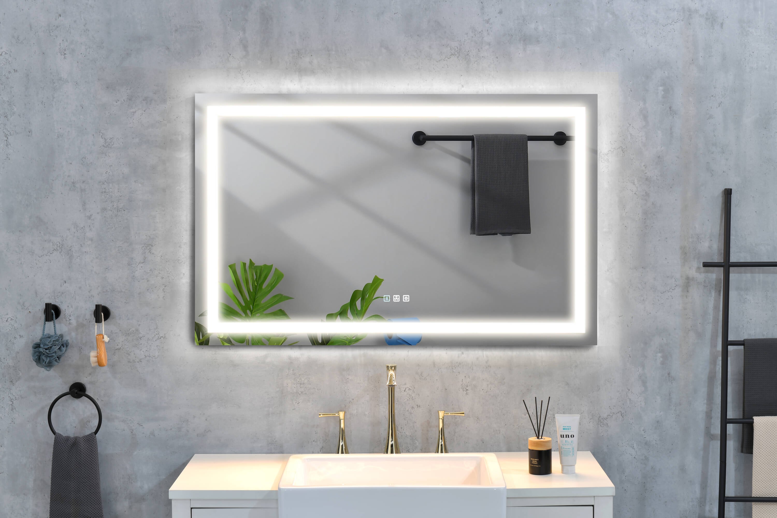 Vacolite KP-948DH 48-in x 36-in Polished Frameless Rectangle Dimmable LED Lighted Fog Free Tilting Bathroom Vanity Mirror ( glass )