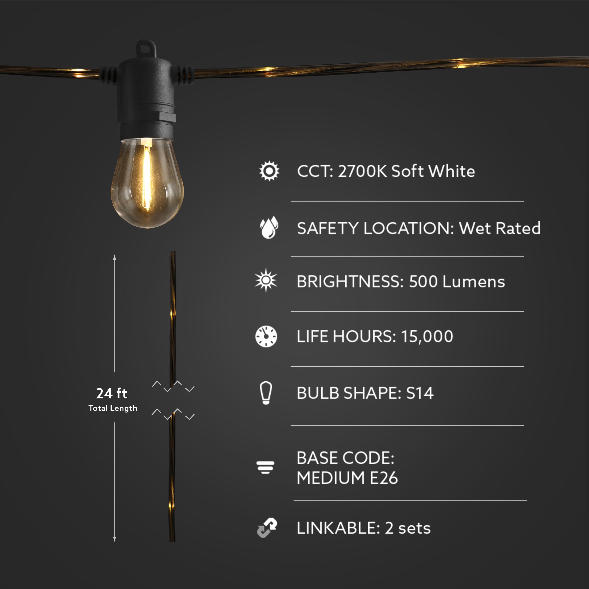Harbor Breeze LSL24-12/MLED/FIL Patio-String-Lights - View #7