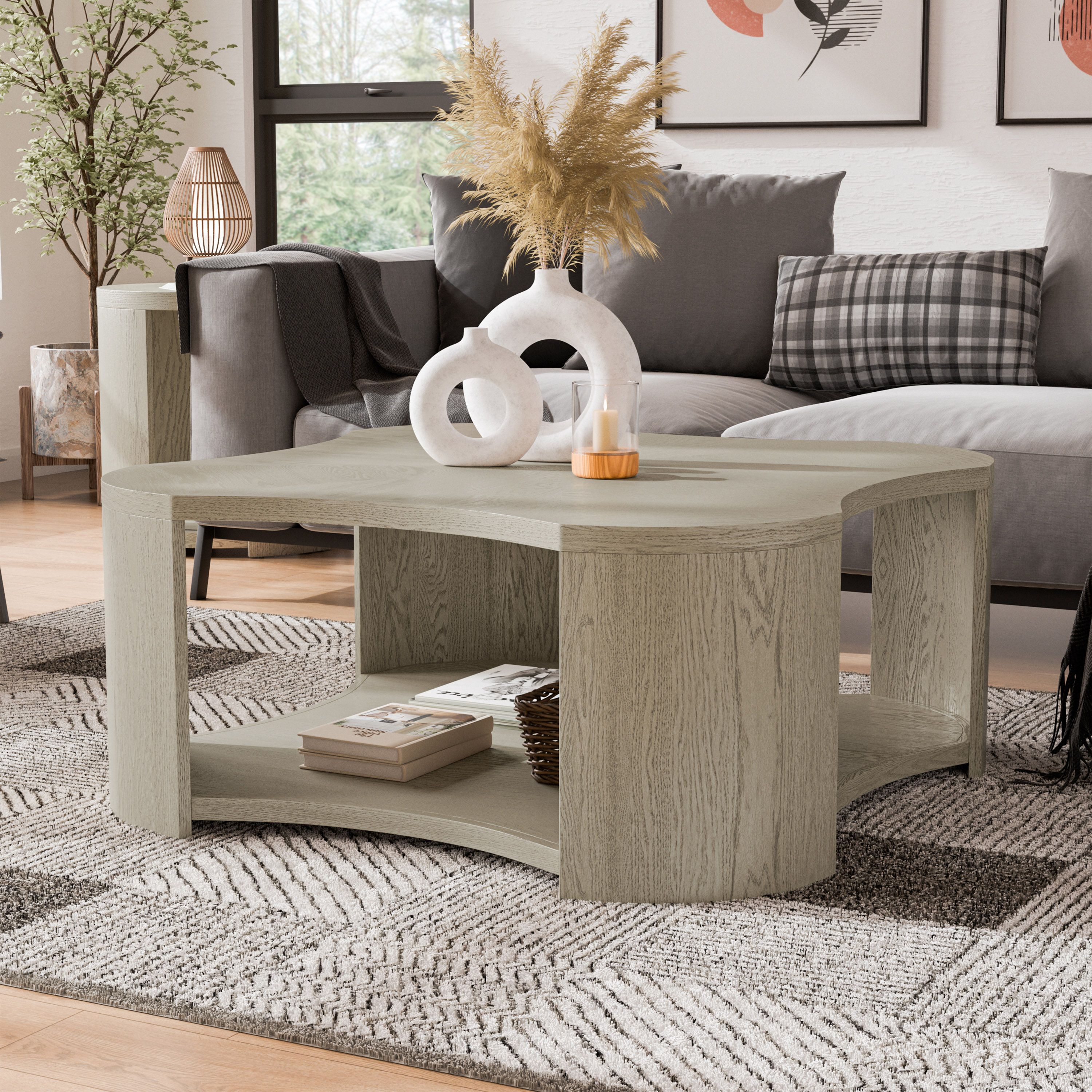 Furniture of America IDF-49004AK-C Rosin Oak Rubberwood Wood Modern Coffee Table with Storage