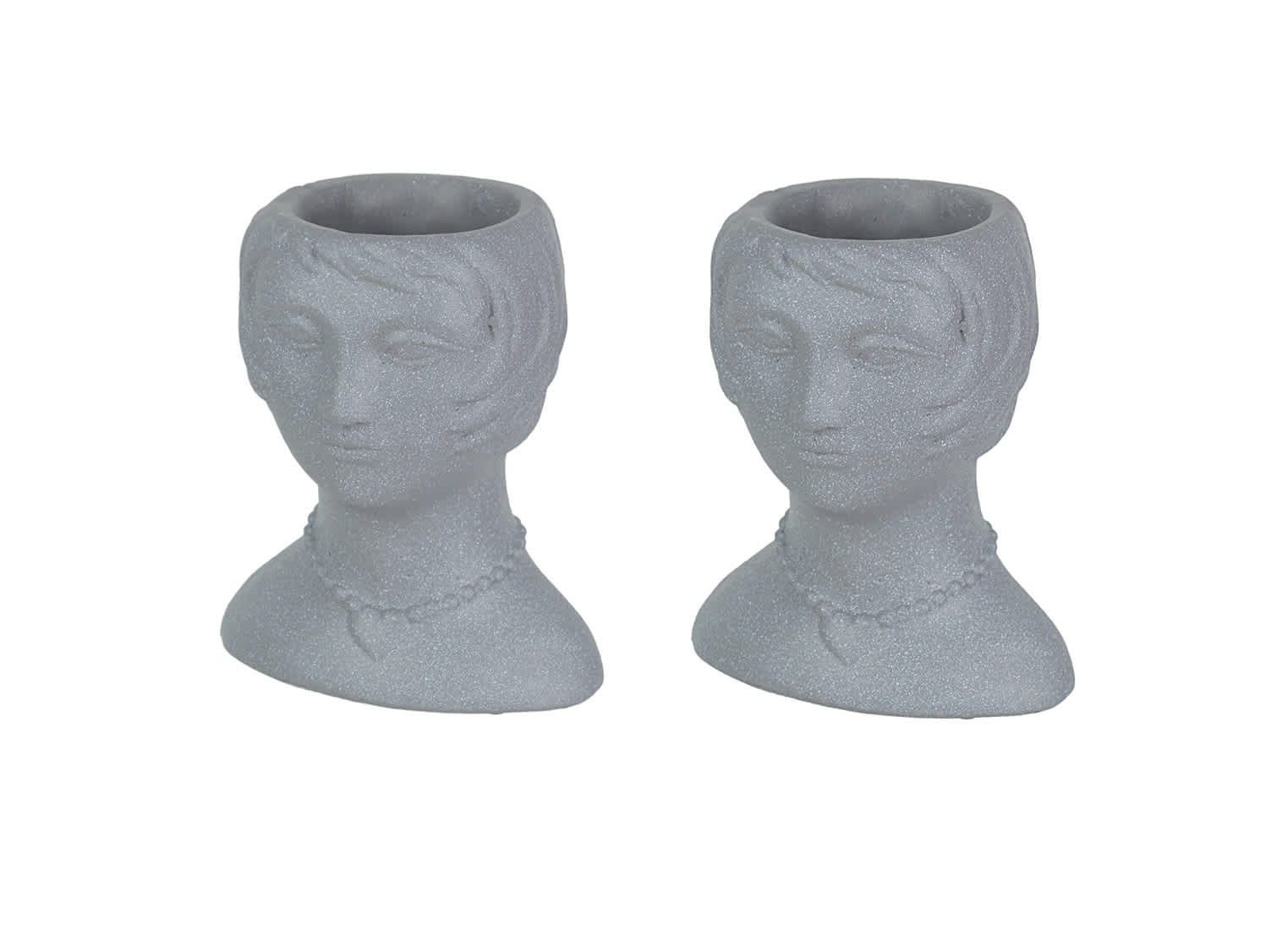 Things2Die4 MRC-53722-DK-SET Set of 2 Roaring 20's Flapper Lady Gray Concrete Head Mini Planter 6 Inches Tall
