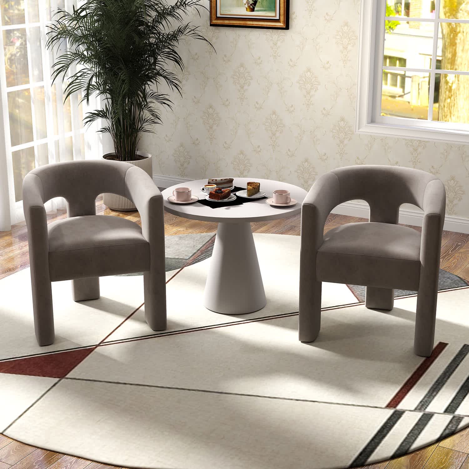 SEYNAR XY709-GREY-S2 Modern Glam Velvet Upholstered Dining Chair Open Back Accent Chair Set of 2
