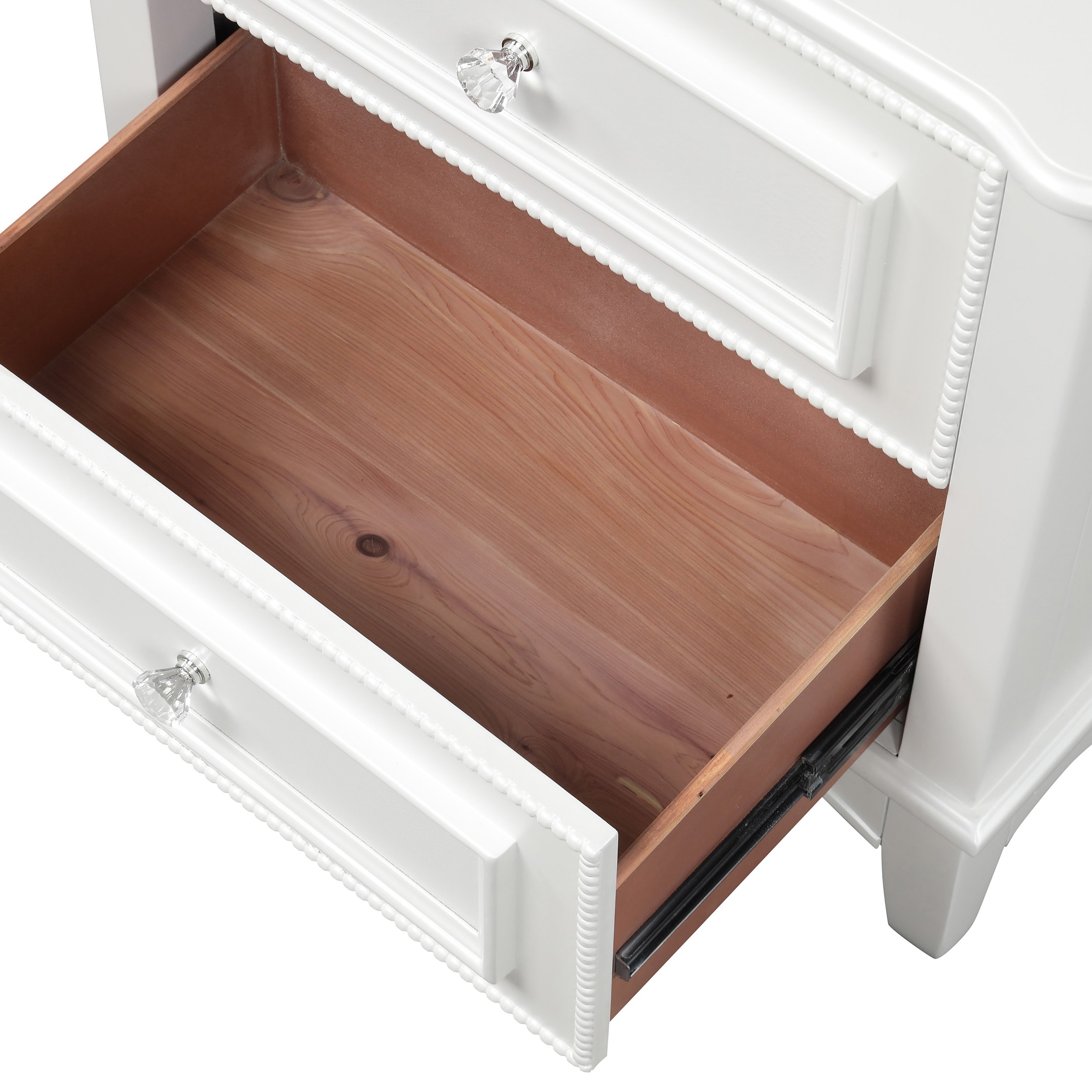 White Solid Wood 2-Drawer Nightstand with Acrylic Knobs