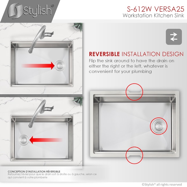 Stylish Versa Undermount 25-in x 19-in Brushed Satin Stainless Steel ...