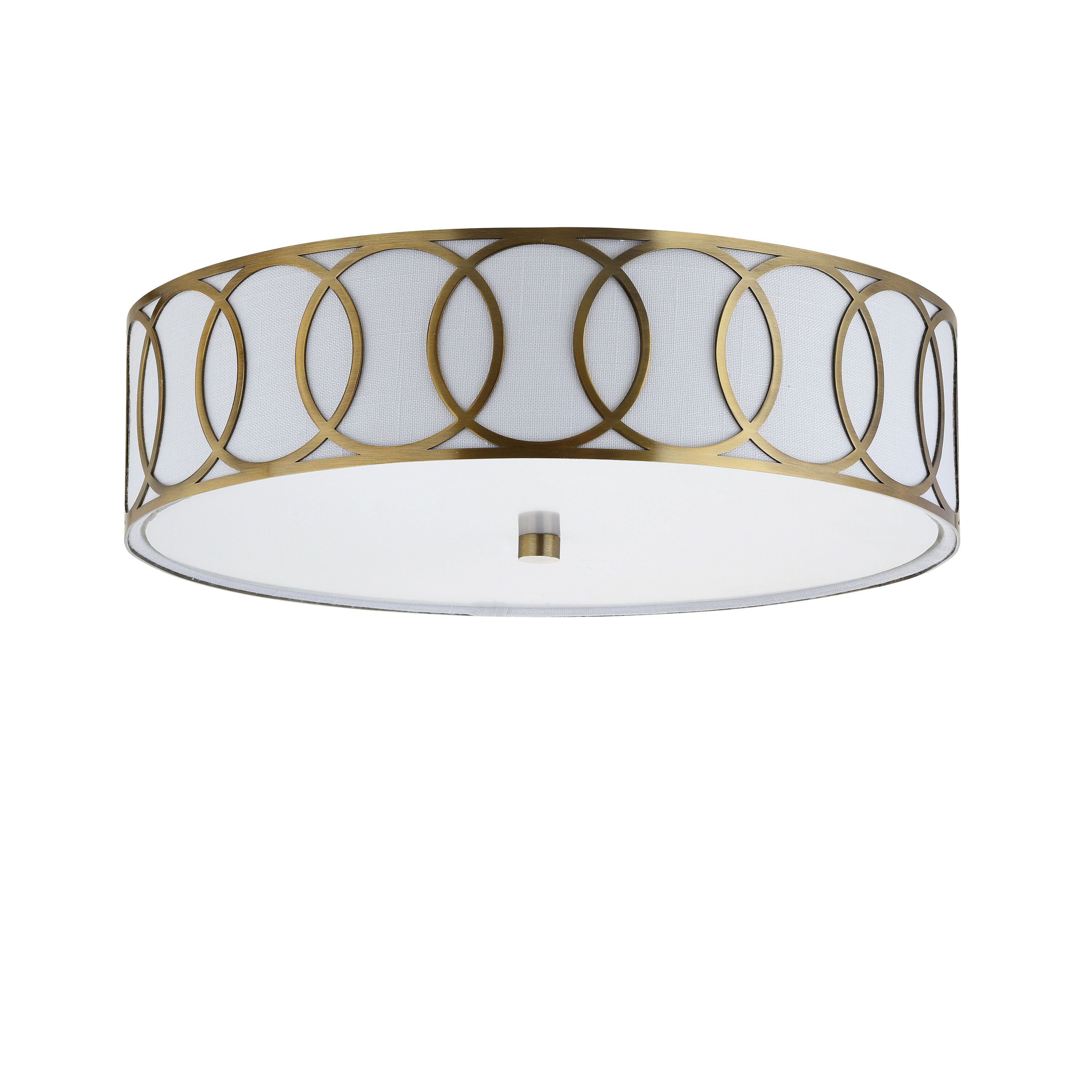 Aubrey Brass Gold 15.5" Drum LED Flush Mount with Linen Shade