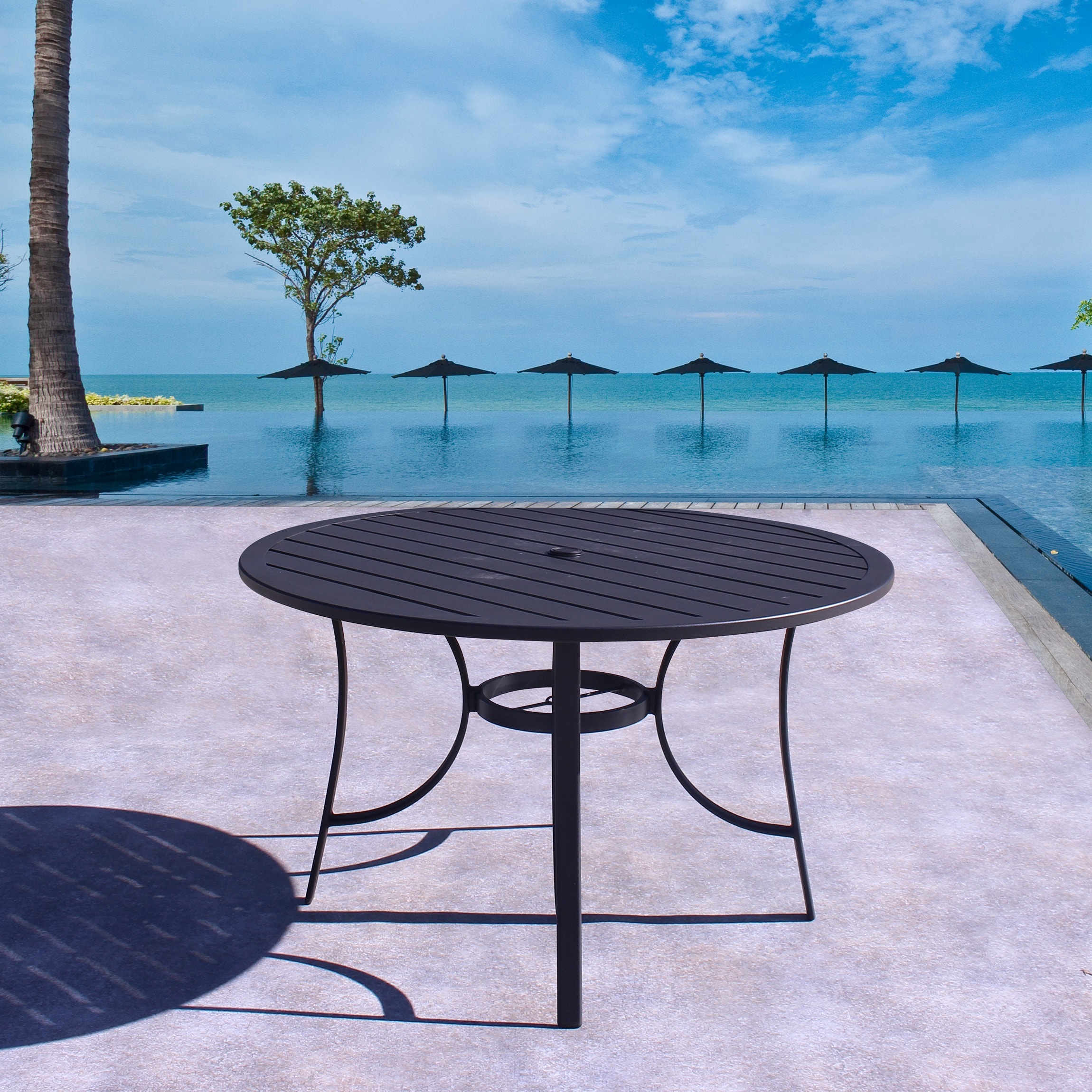 Courtyard Casual 5673 Santa Fe - Java Round Outdoor Dining 48-in W x 48-in L with Umbrella Hole