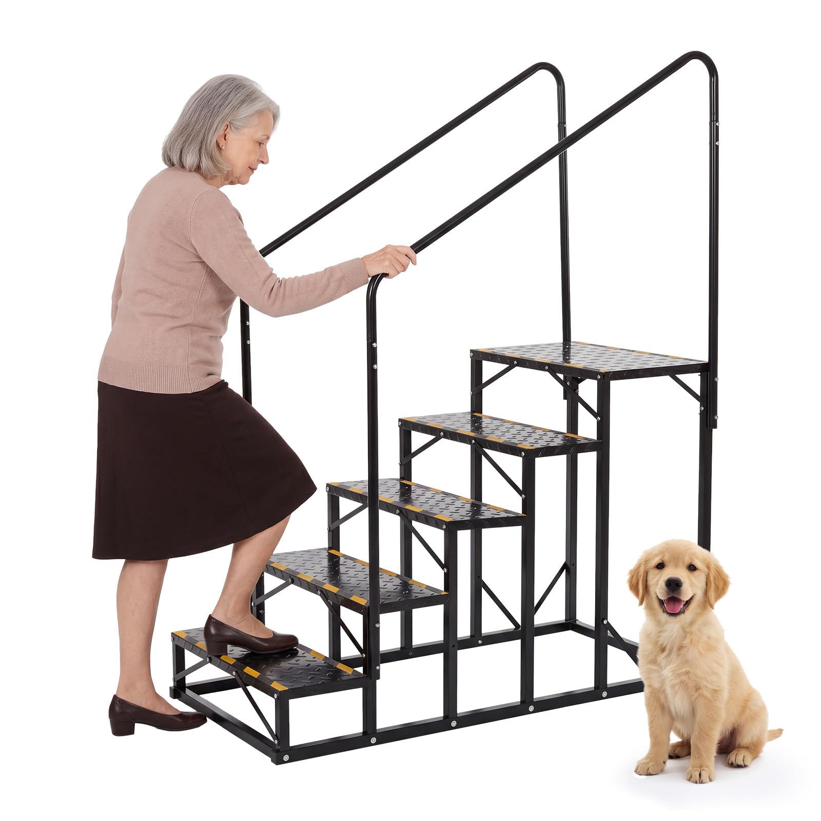 Aoile 5 Step Mobile Access Platform Stairs with Dual Handrails Heavy Duty Steel Non Slip Treads for RV Garage Outdoor Use