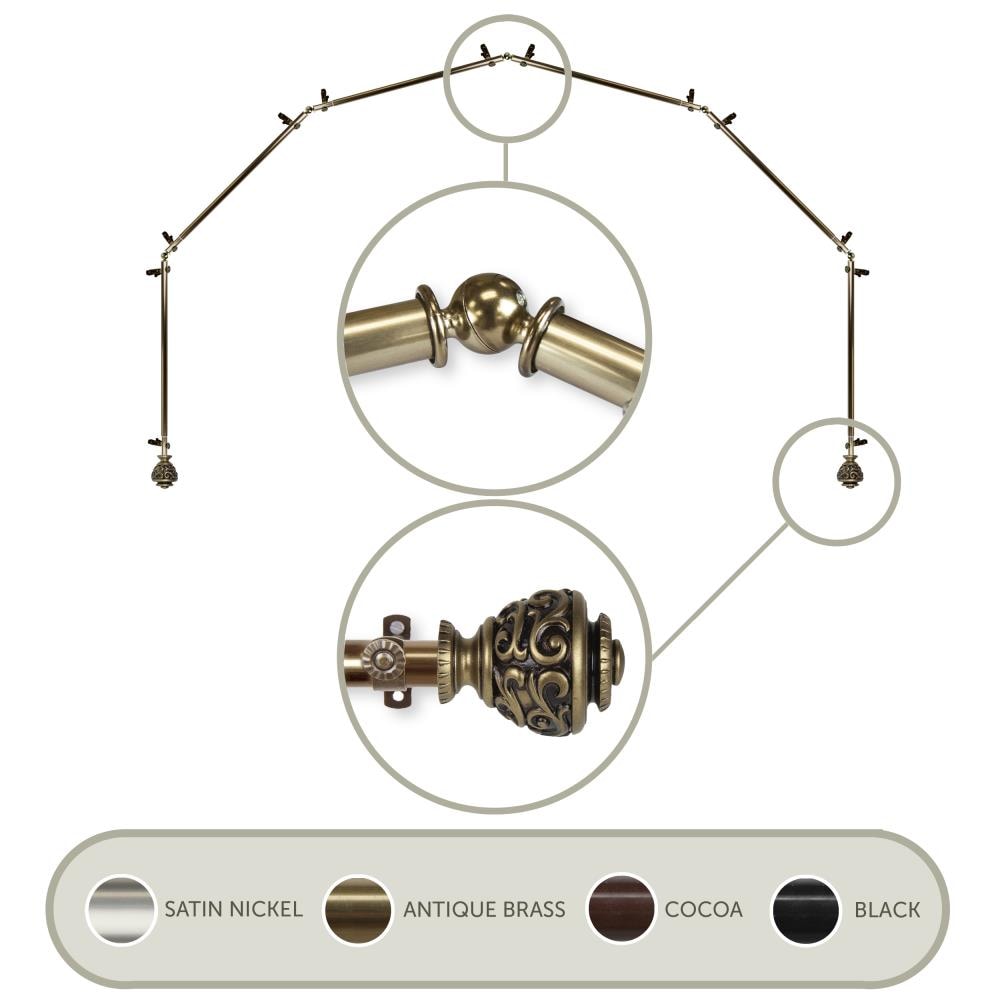 Hart & Harlow L6BAY-89-4 13/16-in Gianna 6-Sided 28-in to 48-in Antique brass Steel Bay window curtain rod with Finials