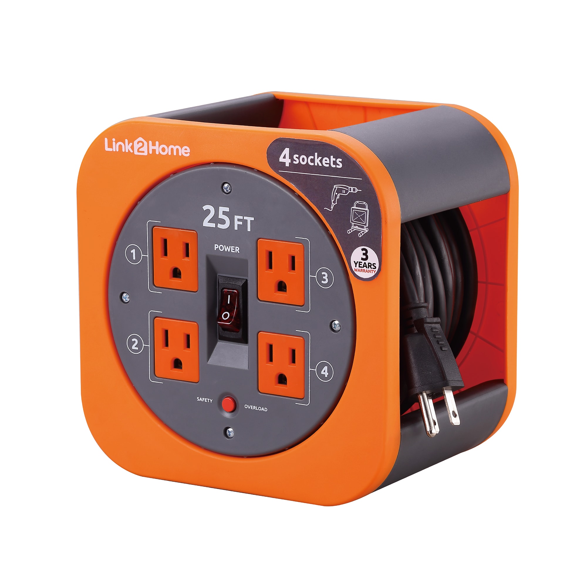 Black + Decker 20' Retractable Extension Cord Reel With 4 Outlets