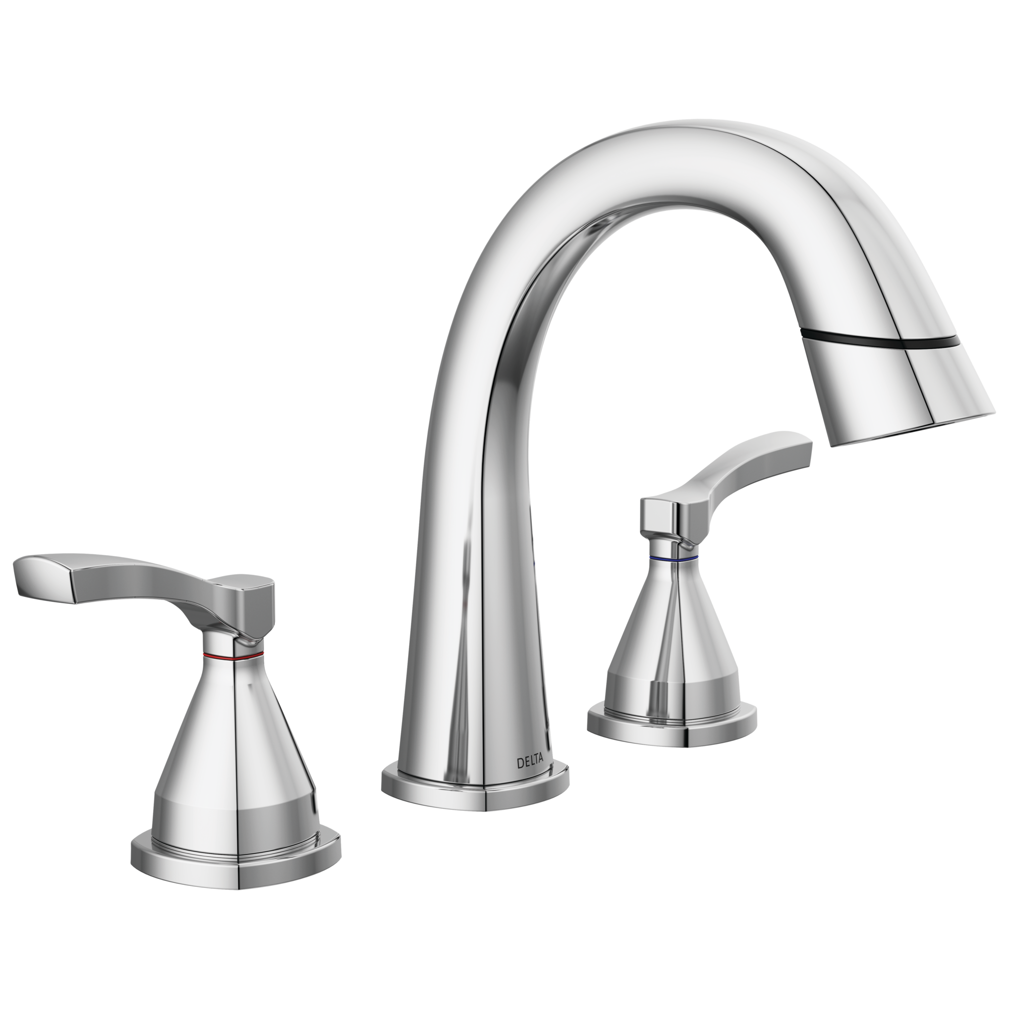Delta 35775-PD-PR-DST Stryke Lumicoat Chrome Widespread 2-handle WaterSense Mid-arc Residential Handle Pull-down Bathroom Sink Faucet with Drain