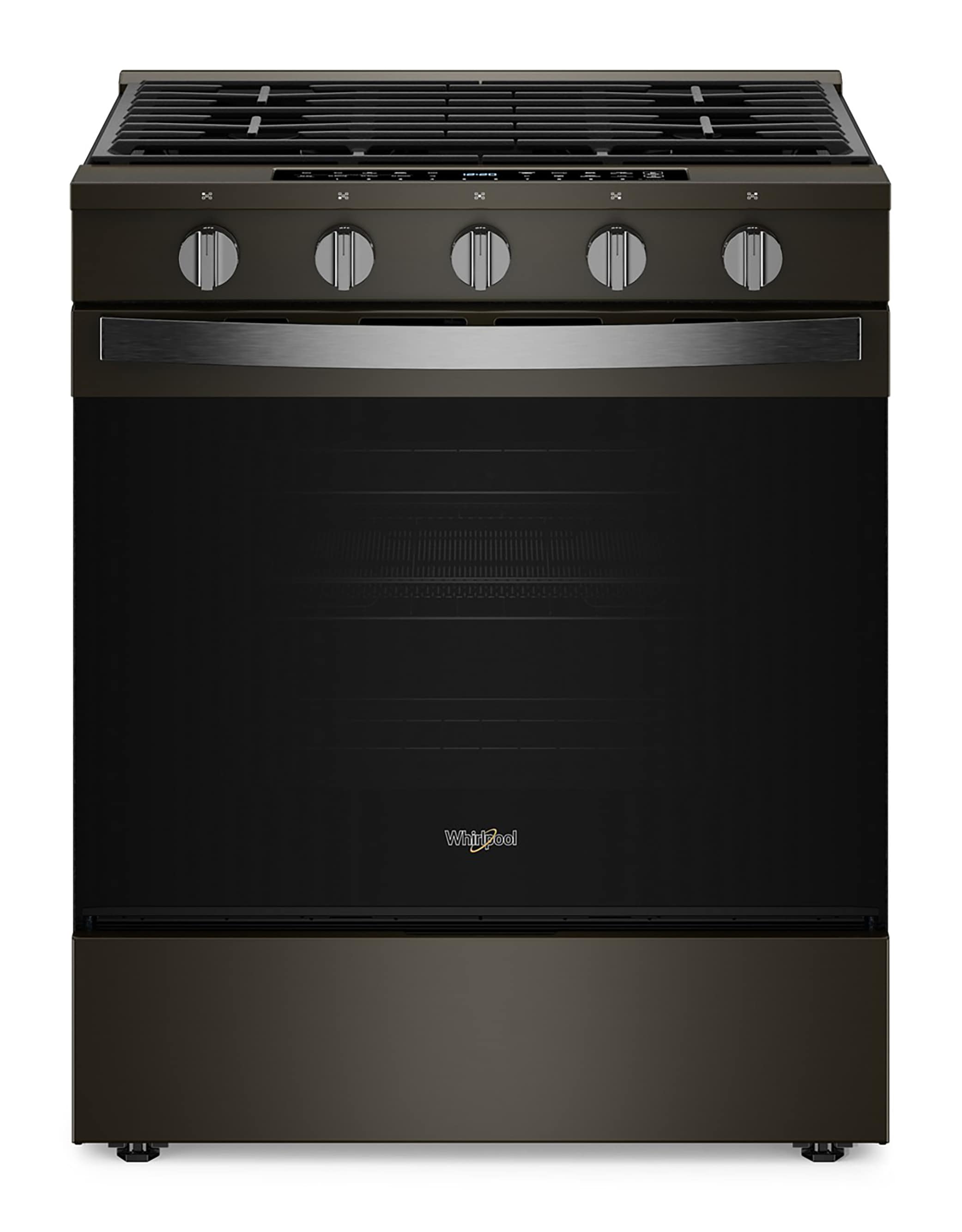 Whirlpool WSGS7530RV 30-in 5 burners 5-cu ft Air Fry Convection Oven Slide-In Natural Gas Range ( Black Stainless )