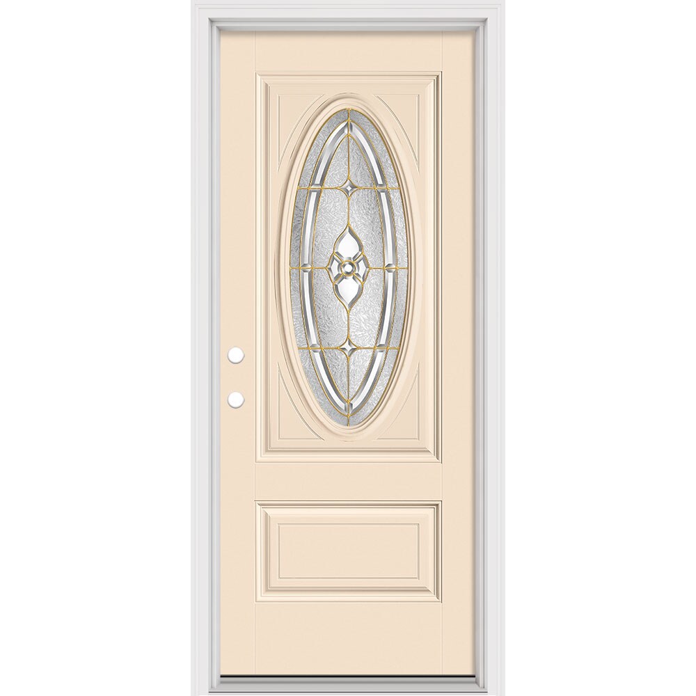 Masonite Georgian 32-in x 80-in x 4-9/16-in Fiberglass Right-Hand Inswing Bisque Painted Prehung Slab Front Door with Brickmould Solid Core in White -  632025