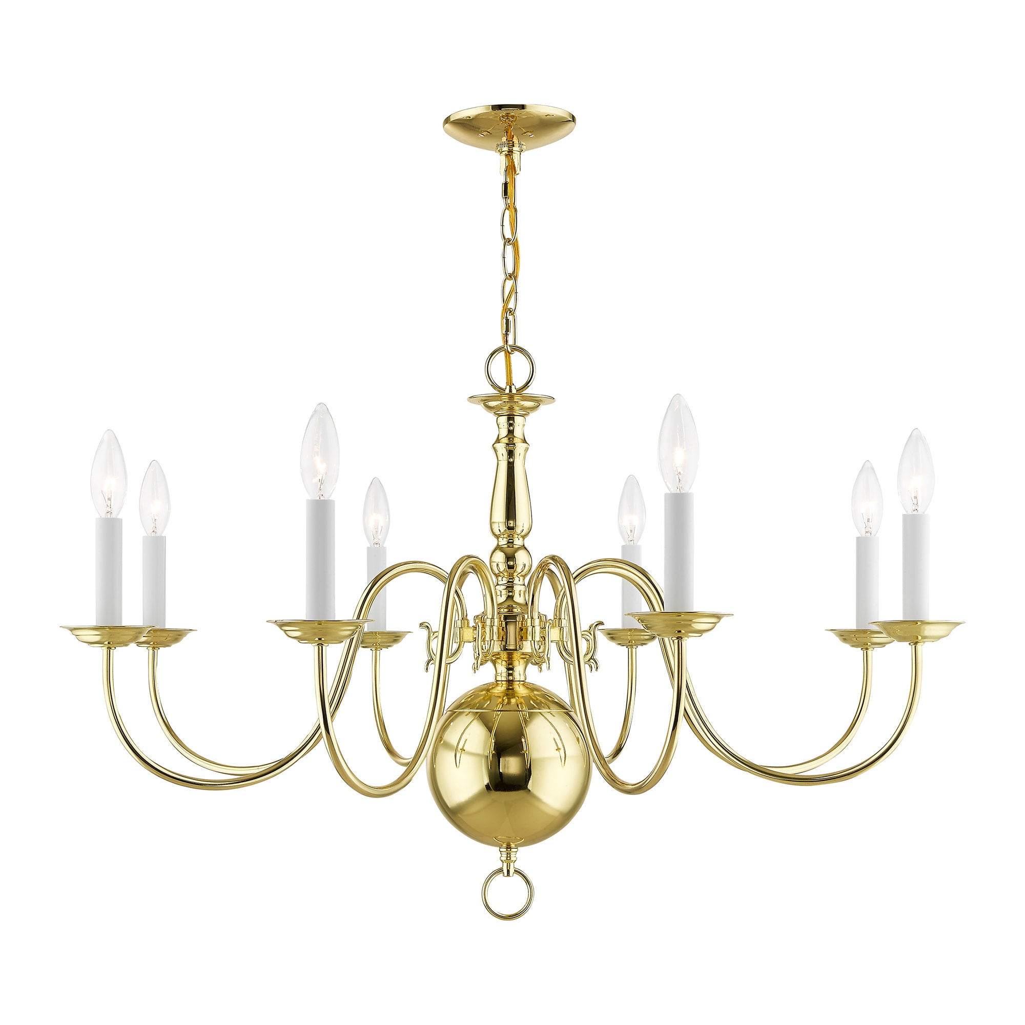 Livex Lighting 5007-02 Williamsburgh 8 -Light Polished Brass Traditional For Use in Bedrooms, Dining Rooms, Foyers, Kitchens, Living Rooms Chandelier