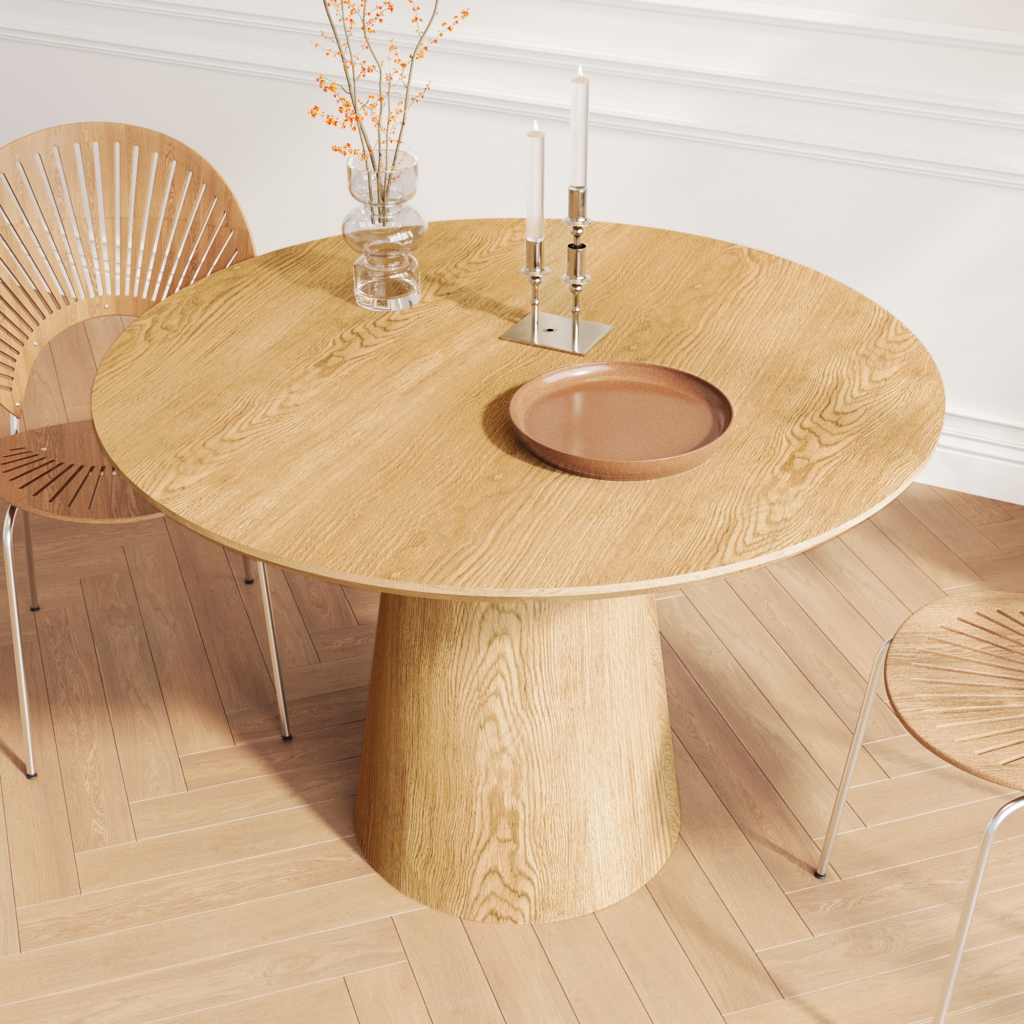 Tatayosi T-27S00021 43 inches Wooden circular dining table modern minimalist round table MDF colored table