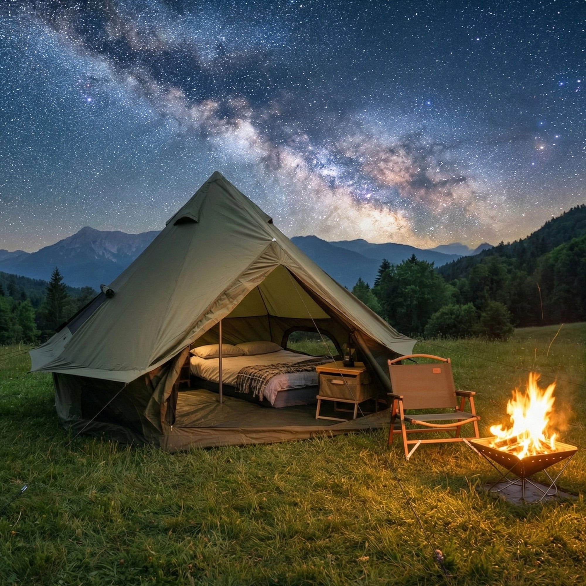 HyperDrop Cart 13.1-ft Green Waterproof Bell Tent Heavy-Duty Glamping Yurt Stove Jack 8-Person Family Camping