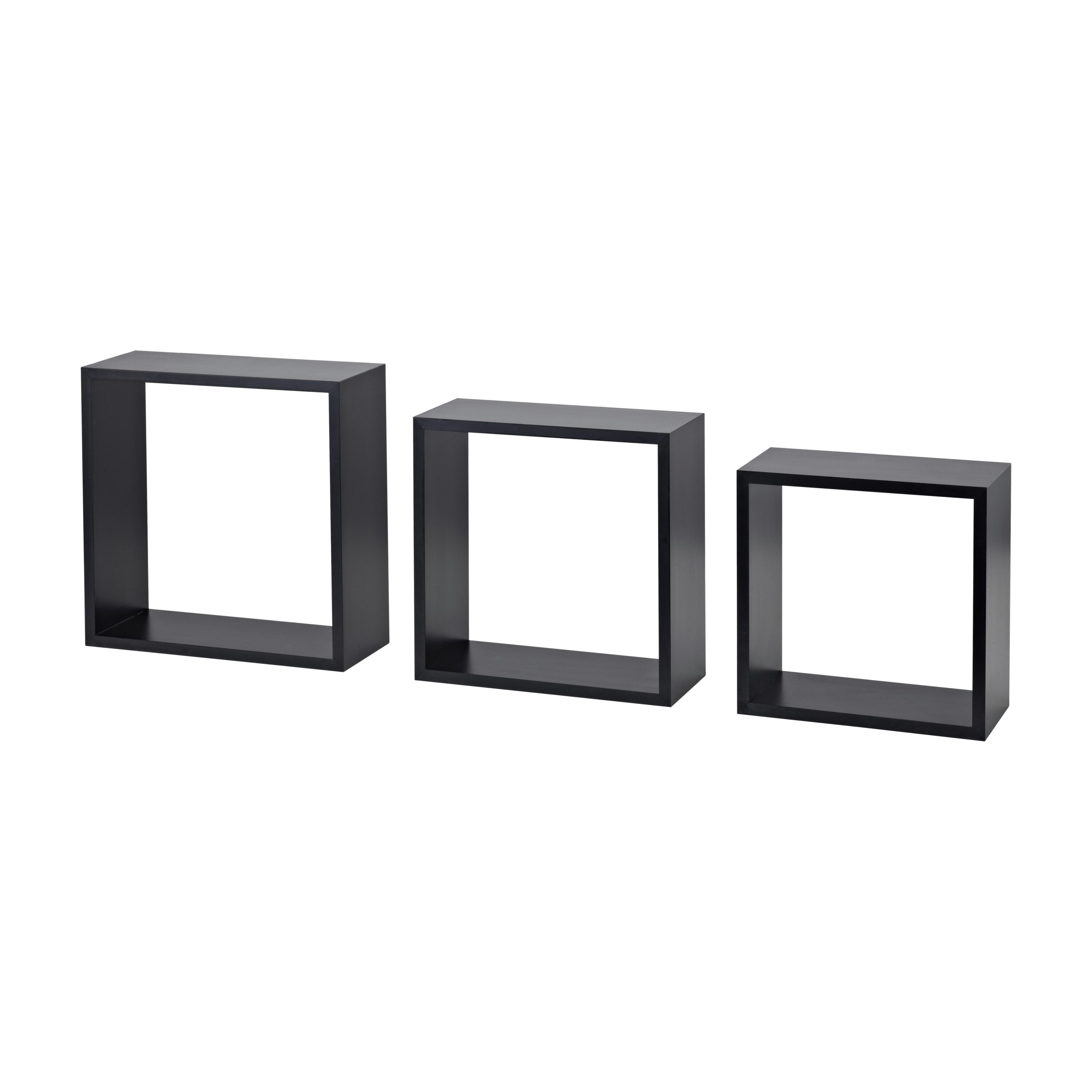 DOLLE 114545 11.8-Inches L x 11.8-Inches D x 11.8-Inches H Black MDF Rectangular Floating shelf 3 Decorative Shelves