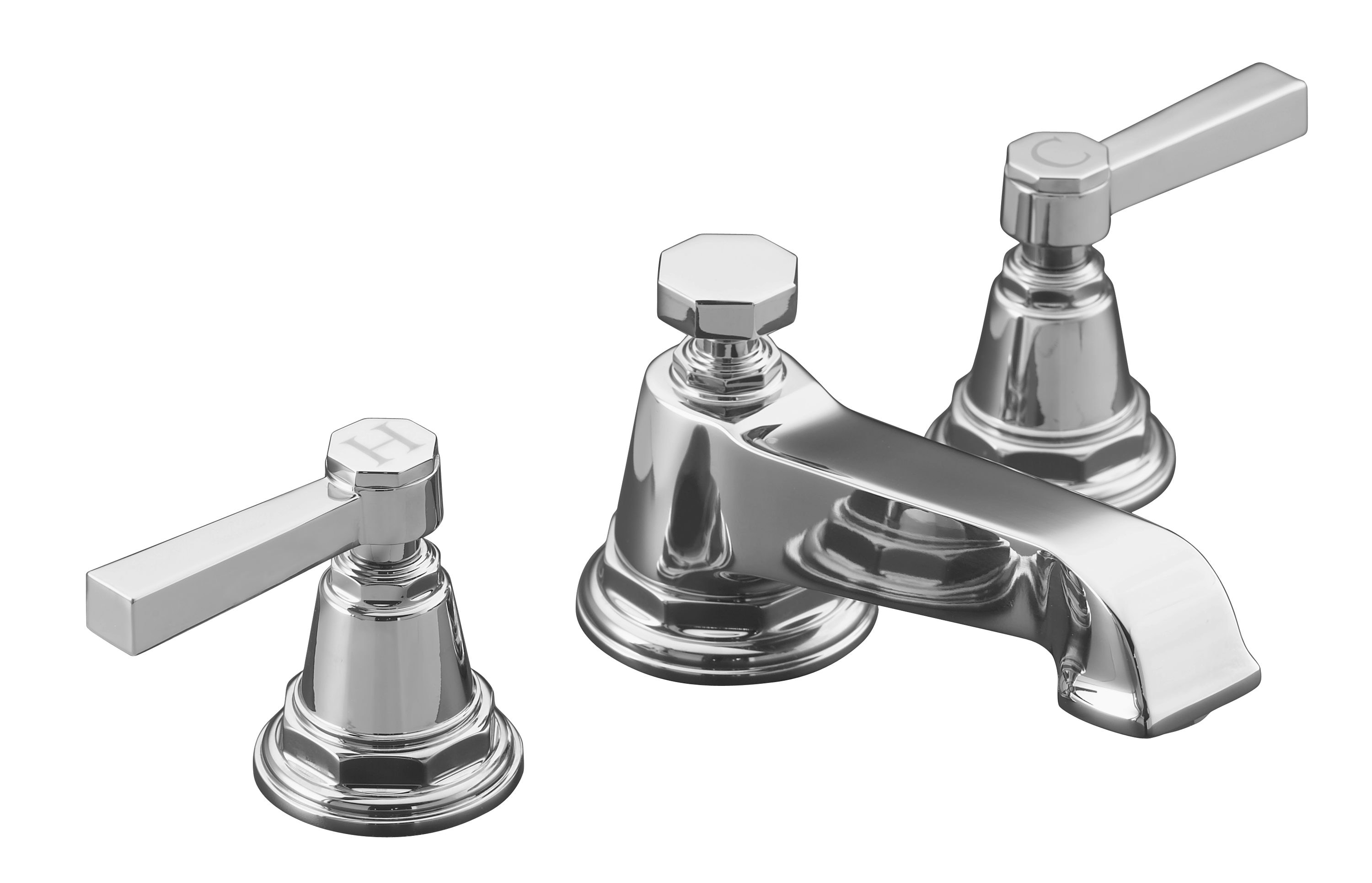 Pinstripe Collection K-13132-4A-CP 1.2 GPM Deck Mounted Widespread Bathroom Faucet in Polished -  Kohler