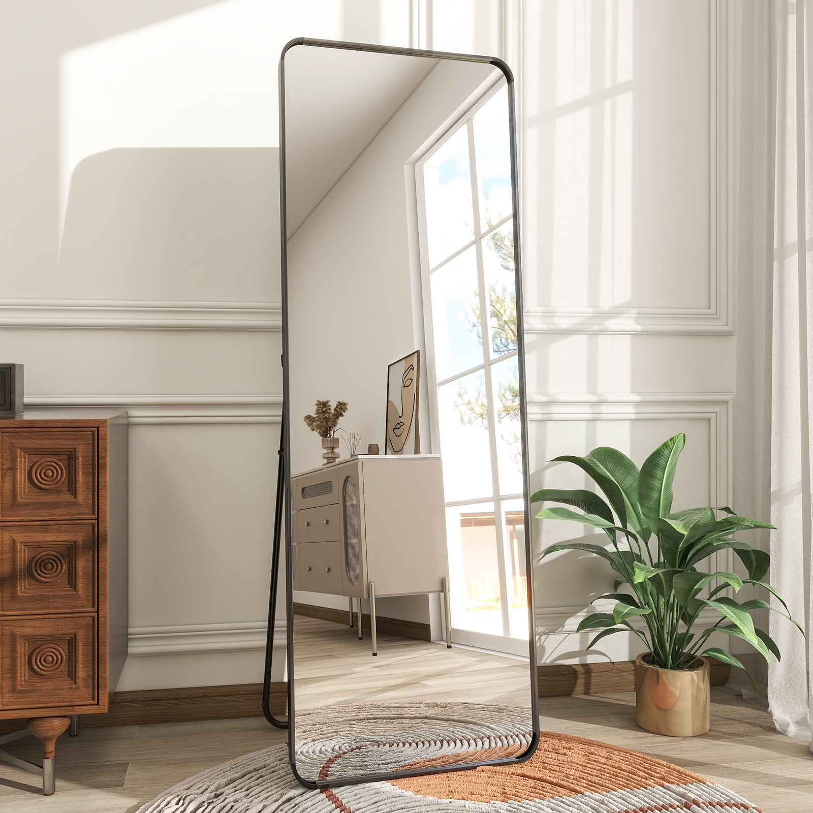 BEAUTYPEAK JMRE2164B 21-Inches W x 64.0-Inches H Rectangle Black Framed Full Length Floor Mirror