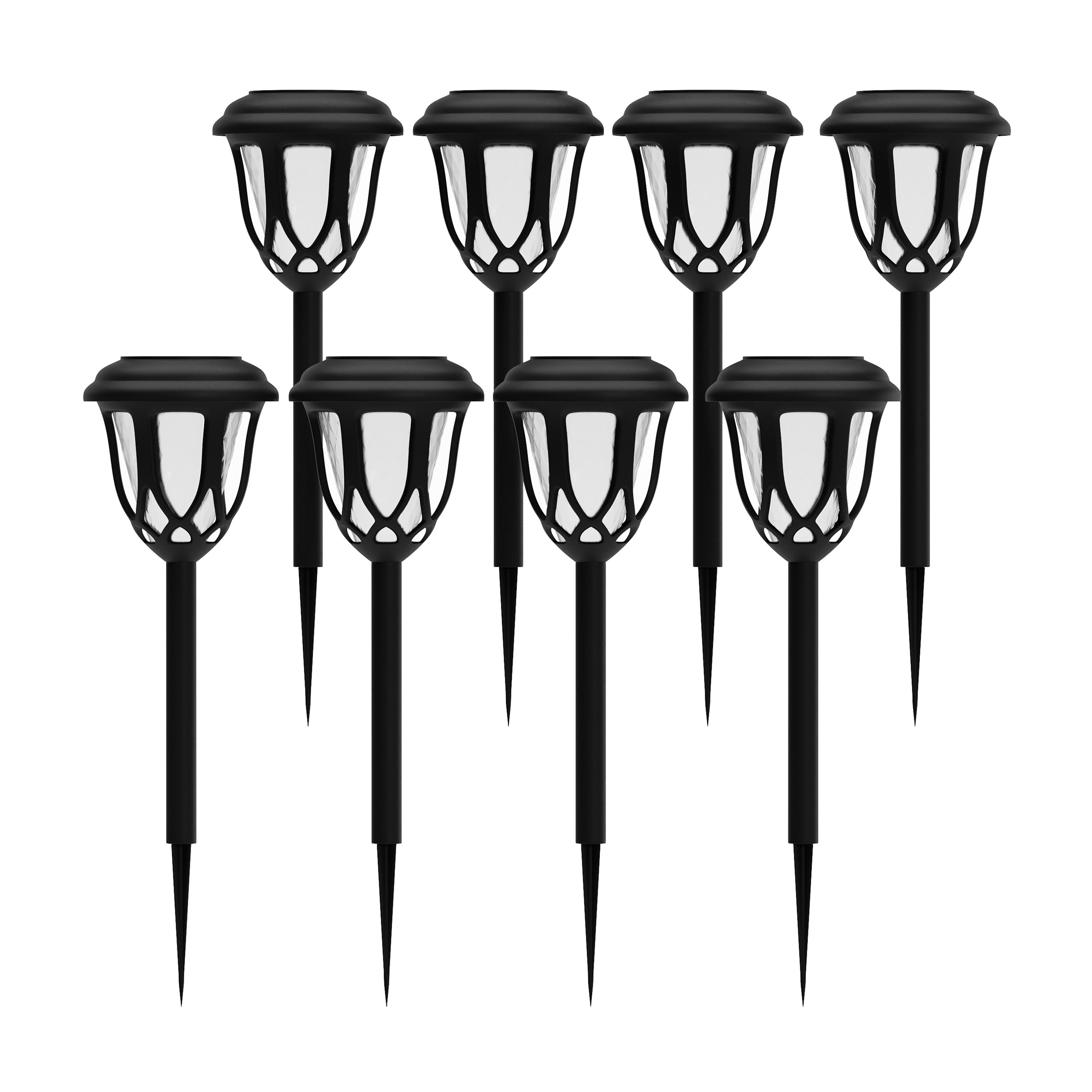 Flash Furniture 196861167485 Hess 8 Pack Black Tulip Design LED Solar Lights Weather Resistant Outdoor Solar Powered Lights for Pathway; Garden; and Yard