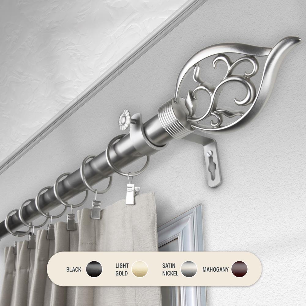 Hart & Harlow L100-62-665 1-in Daniella 66-in to 120-in Satin nickel Steel Single curtain rod with Finials