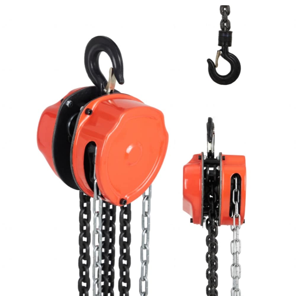 Garvee 1 Ton G80 Alloy Steel Hand Chain Hoist 8FT Lifting Height 2200LBS Orange Manual Chain Block With 360 Degree Swivel Safety Hooks #JHLBA2485