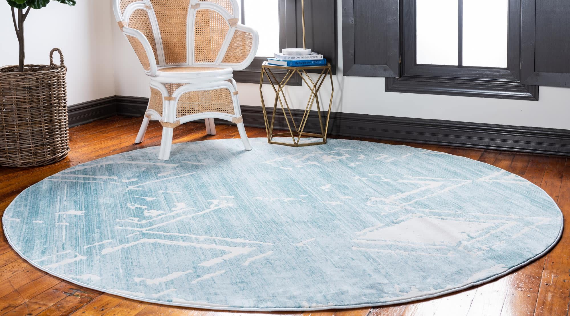 Unique Loom 3186870 Jill Zarin Uptown 3 x 3 (ft) Loomed Polypropylene Turquoise Round Indoor Trellis Coastal Area rug