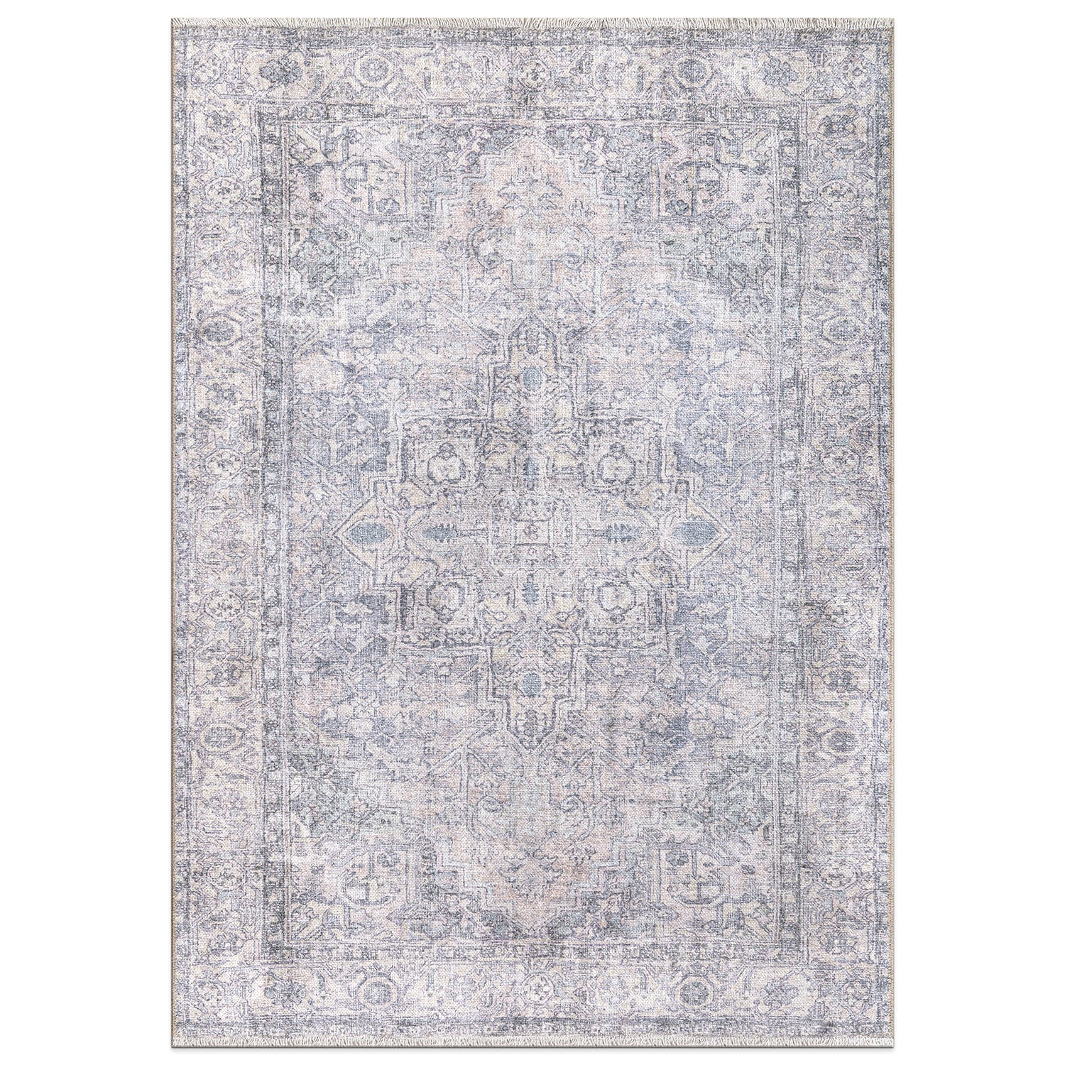 Blue Synthetic Flat Woven Medallion 10' x 14' Washable Rug