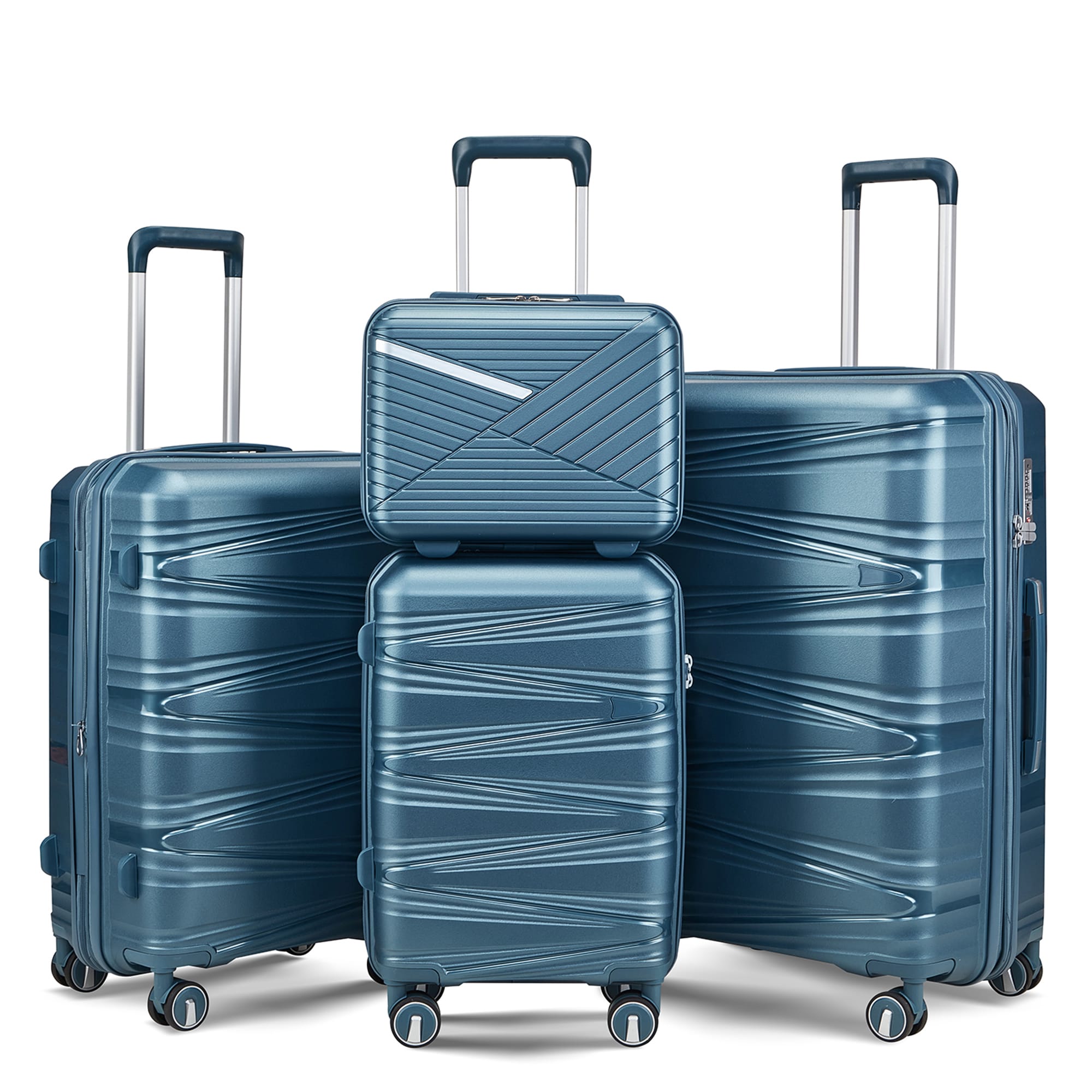 SINOFURN SYD9200001BL 18.5x12.6x29.5 Peacock Blue Plastic Hardshell Suitcase set 4 -Bag