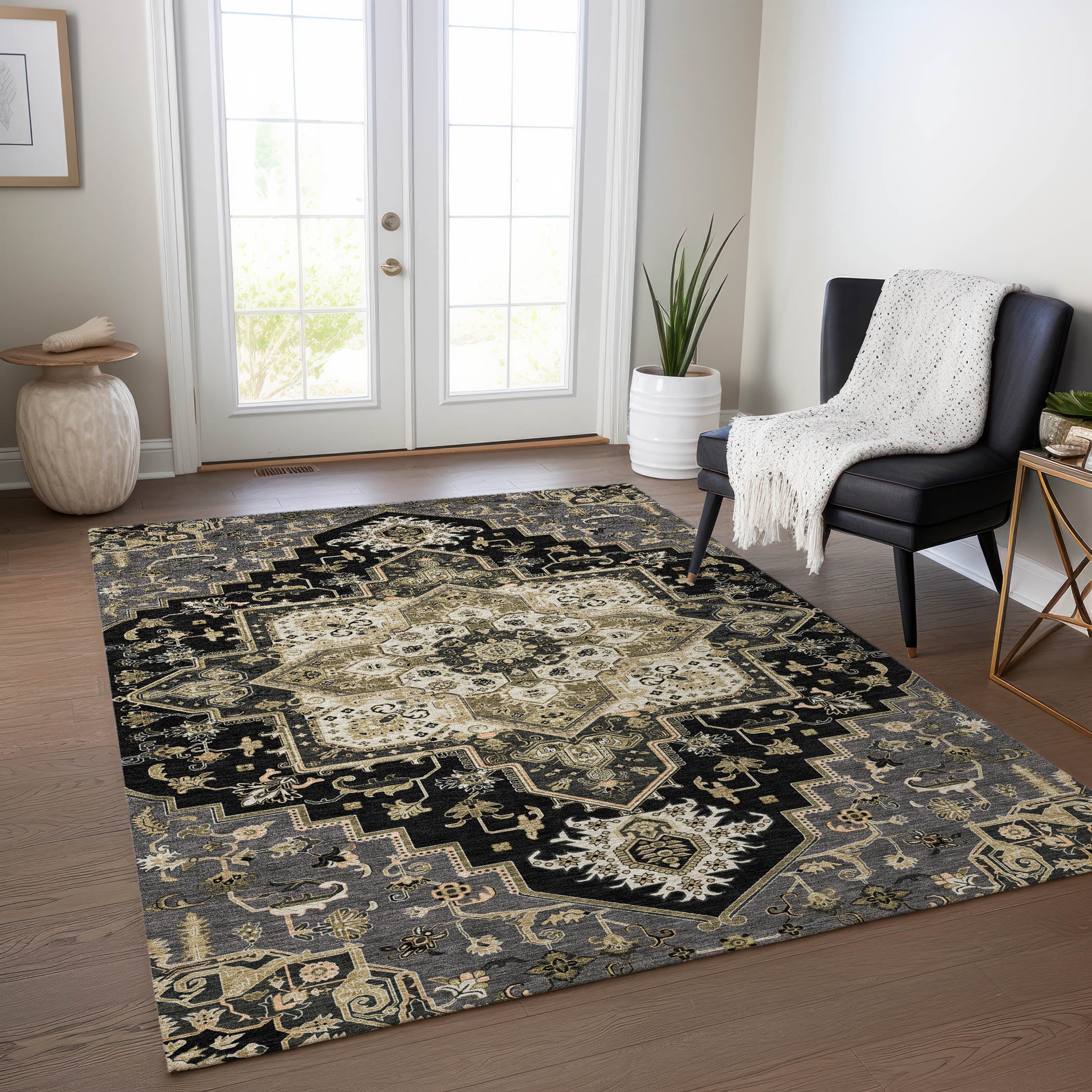 Addison Rugs ACN1036BK30X46 Chantille ACN1036BK 2 x 3 (ft) Polyester Black Rectangular Indoor/Outdoor Geometric Machine washable Area rug
