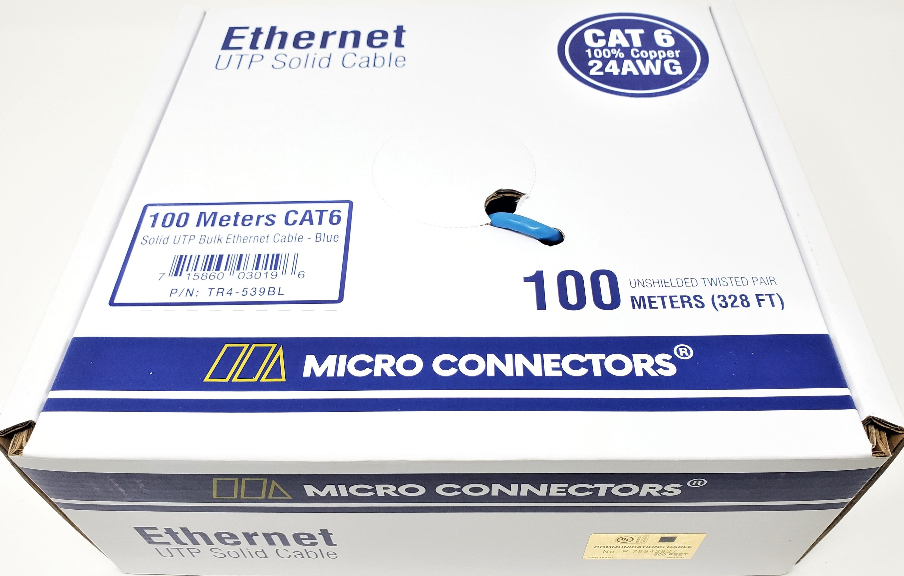 100m (328ft) Cat6 Solid UTP Bulk Ethernet Cable (Blue)