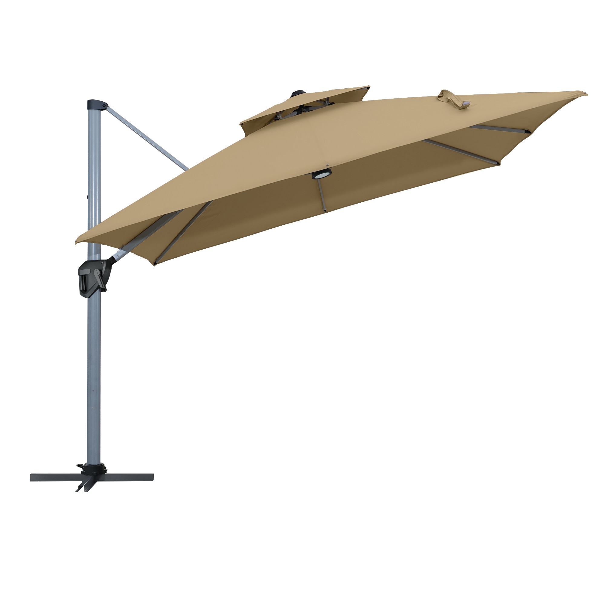 11-ft Aluminum Square Tan Cantilever Patio Umbrella with Lights | - CASAINC WF-OP70234OR