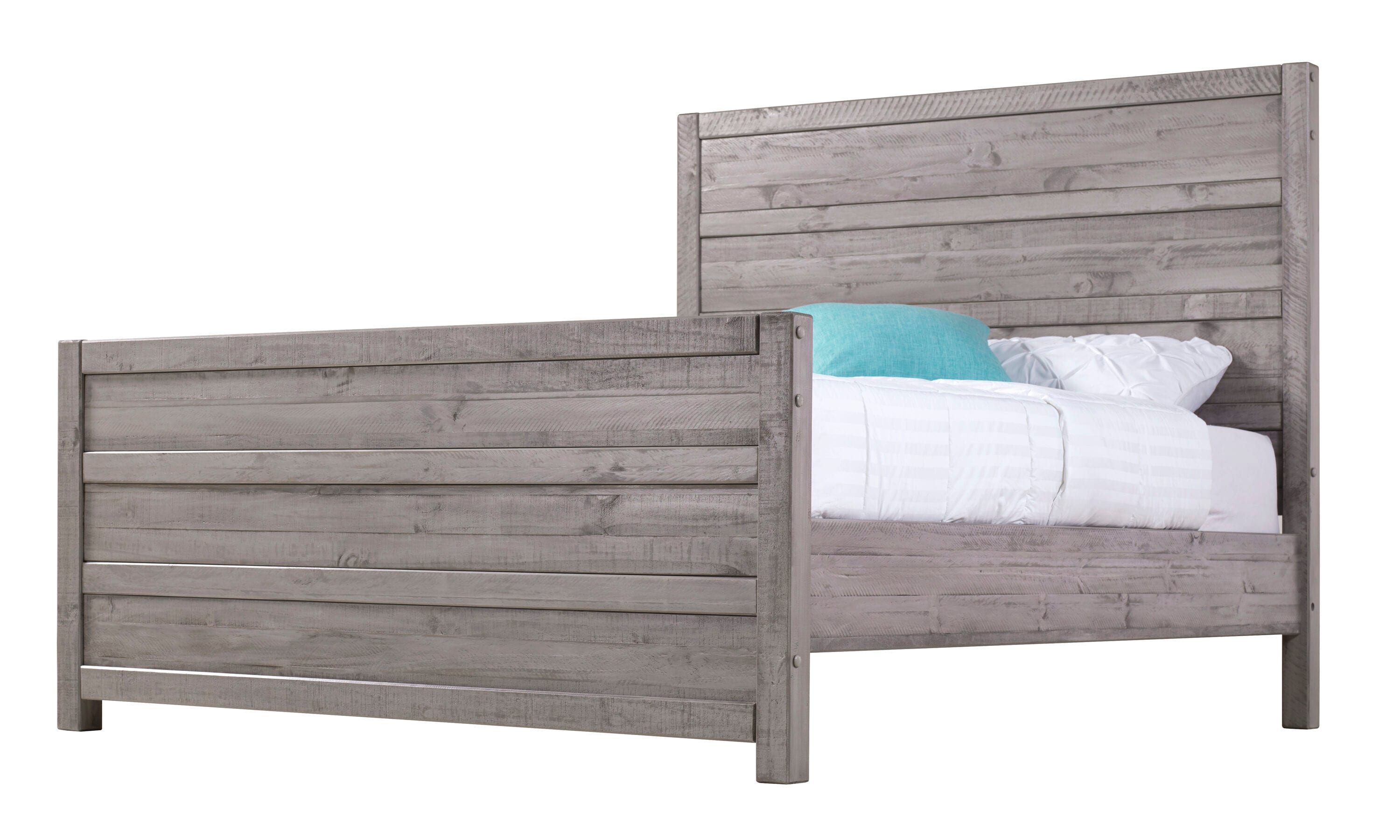 Carmel Queen Antique Gray Pine Wood Bed Frame