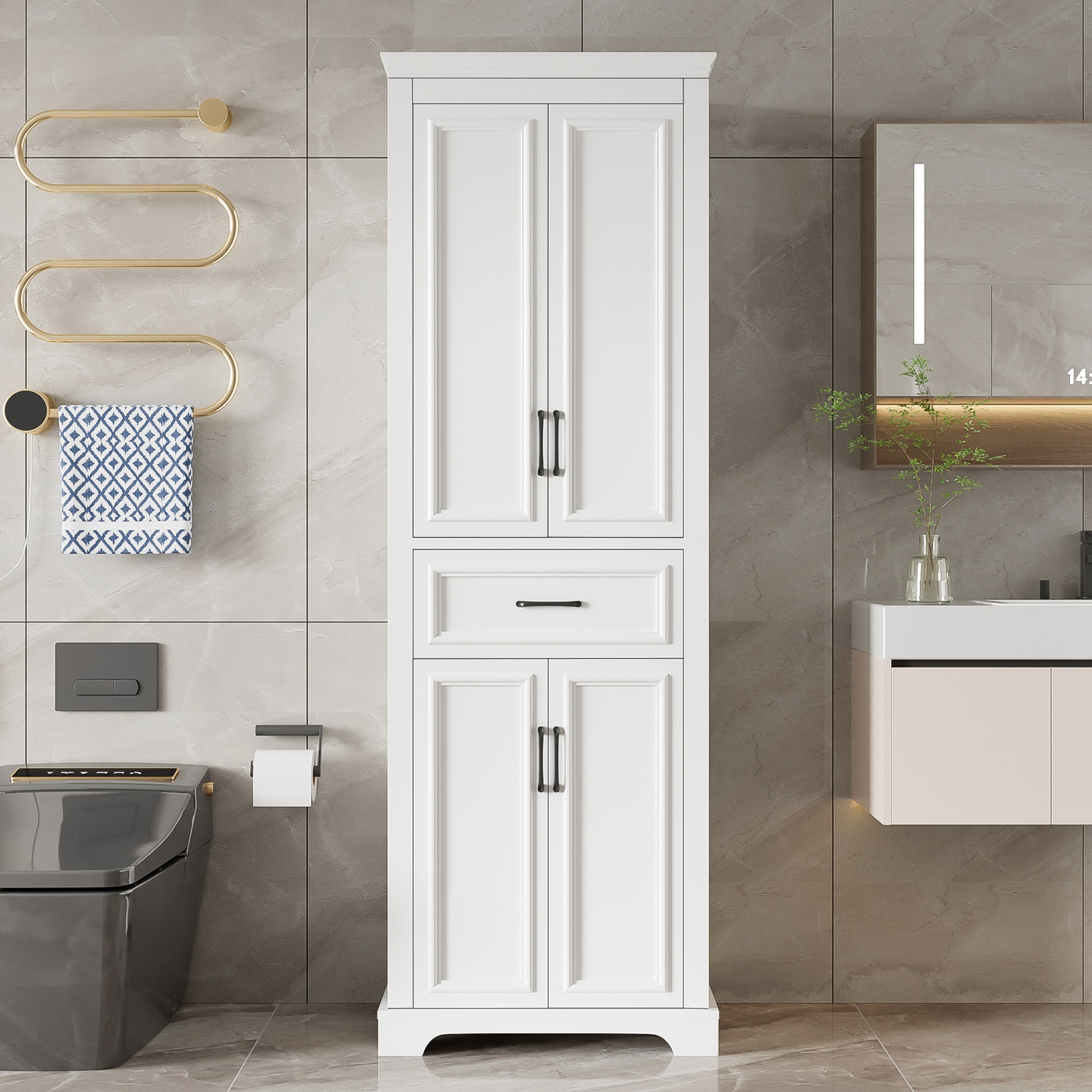 Hrinhom Unassembled 23.7-in x 70.8-in x 15.7-in White Freestanding Linen Cabinet #BA59-WHITE