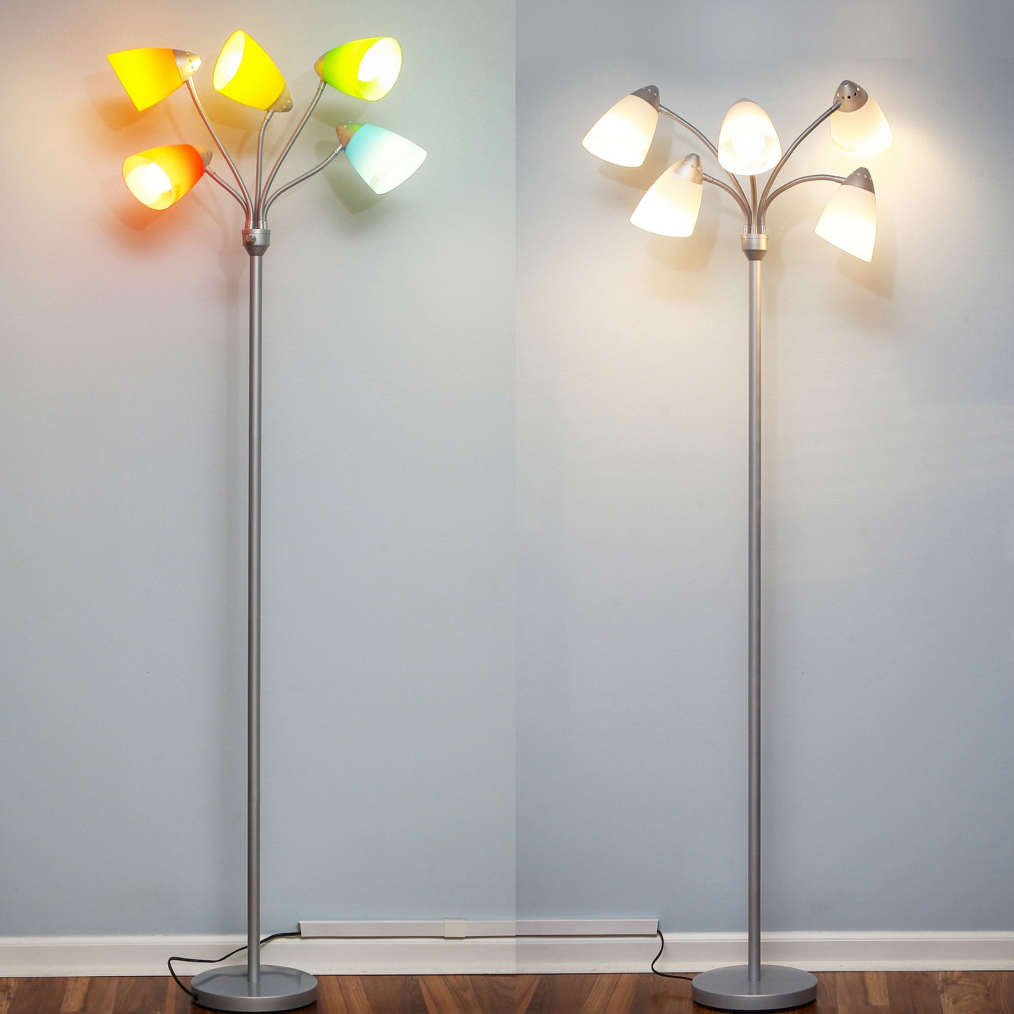 Medusa 74" Adjustable Multi-Head LED Floor Lamp with Color Shades
