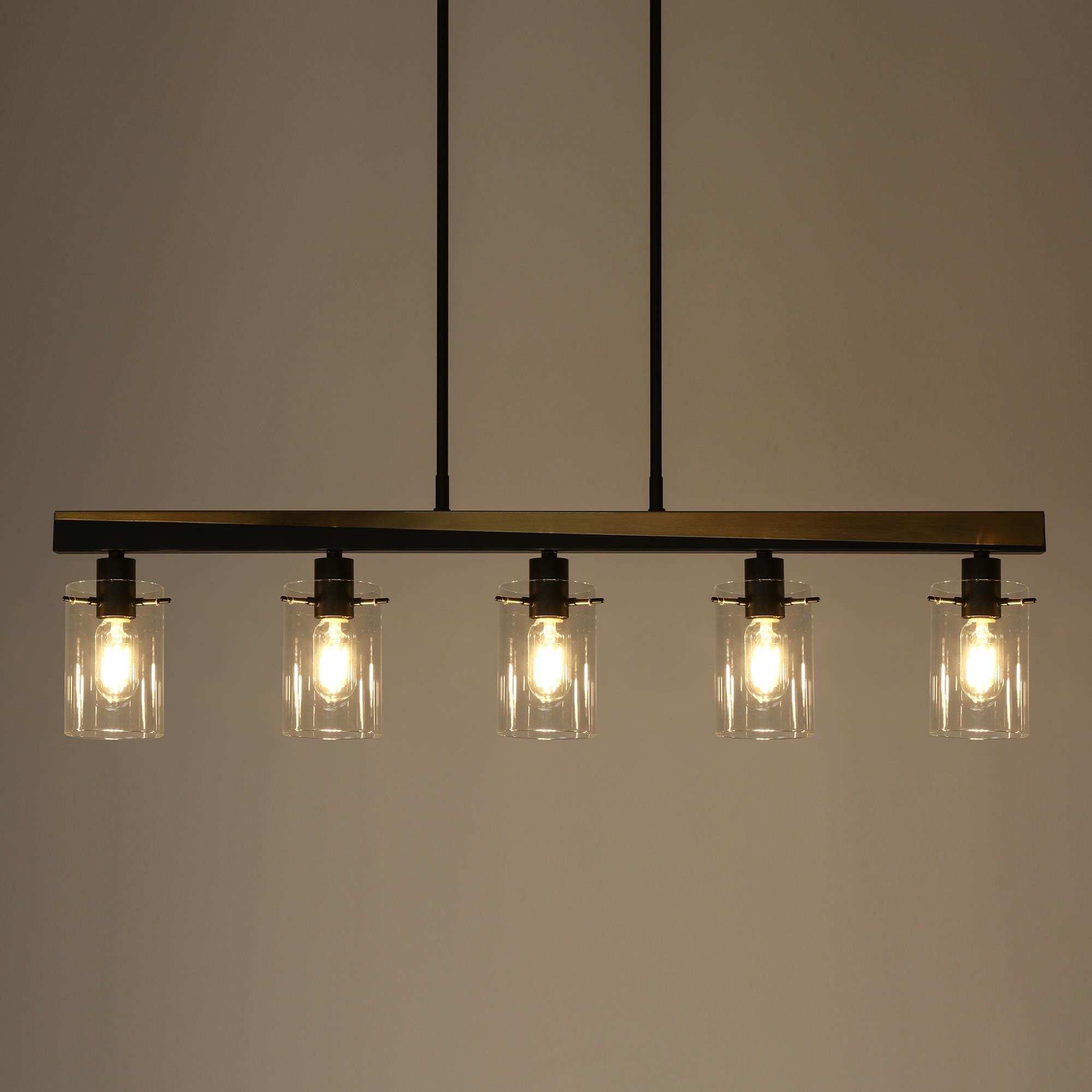 LNC Fagerlund 5-Light 39.3-in Black and Antique Gold Modern ...