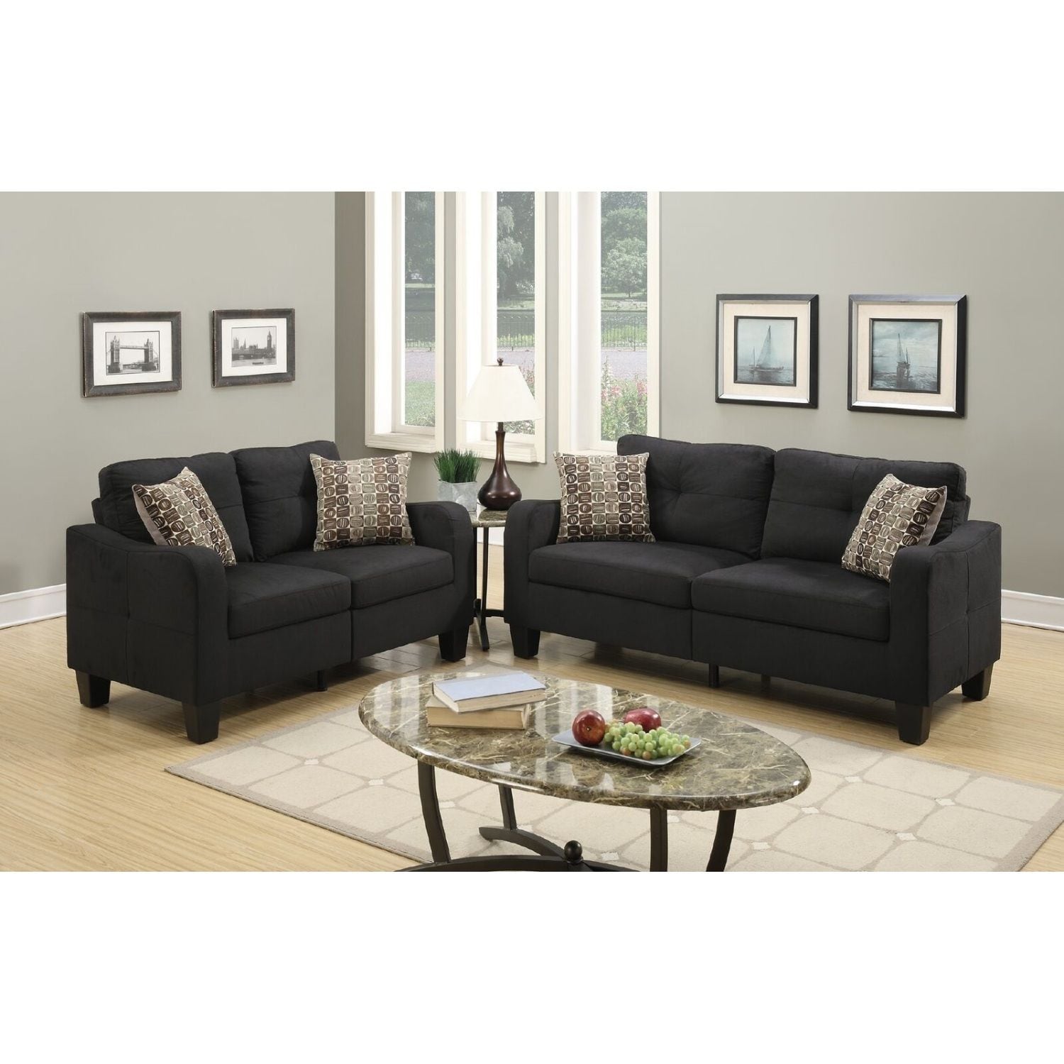 JASMODER B011S00109 32-in Modern Black Polyester/Blend Sofa